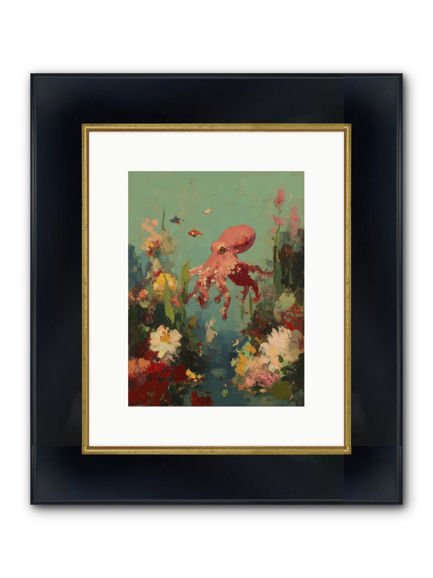 Neptune's Realm Framed Print - Wide Black w/Gold 9x12