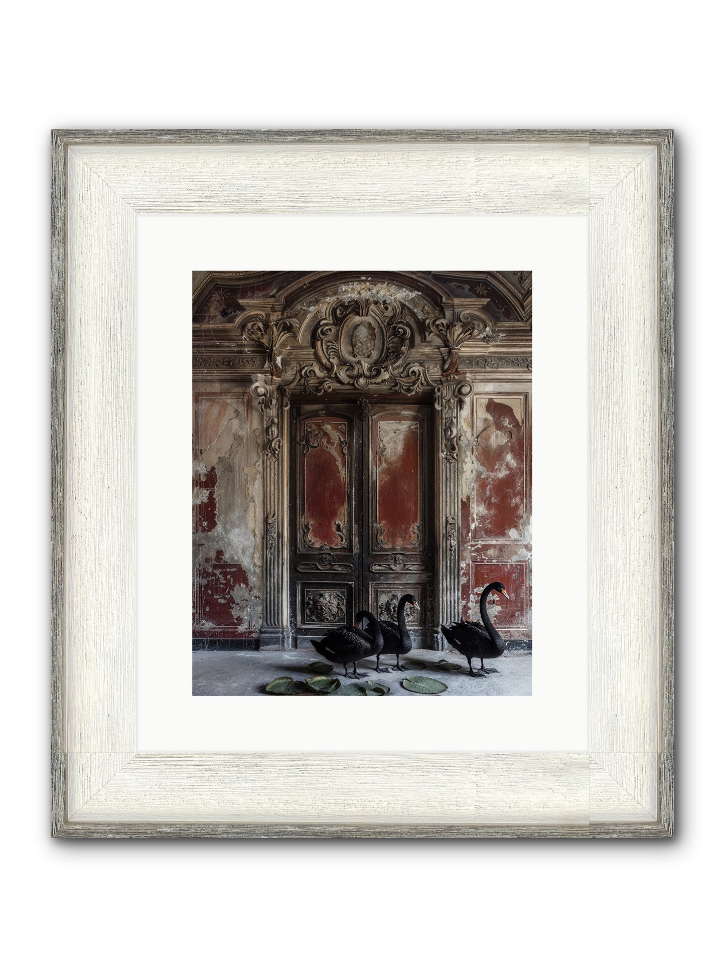 Noir Ballet On Midnight's Lagoon Framed Print - Driftwood White 12x15