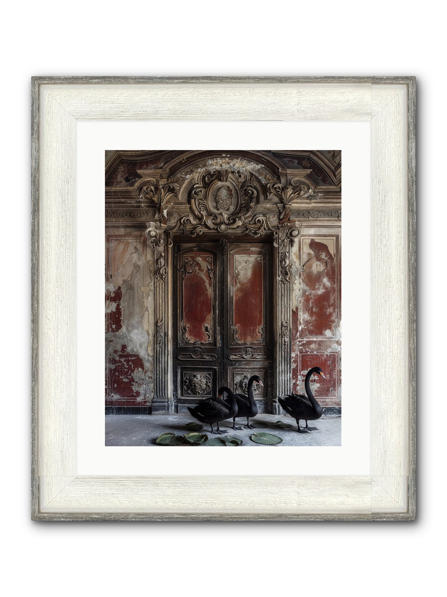 Noir Ballet On Midnight's Lagoon Framed Print - Driftwood White 16x20