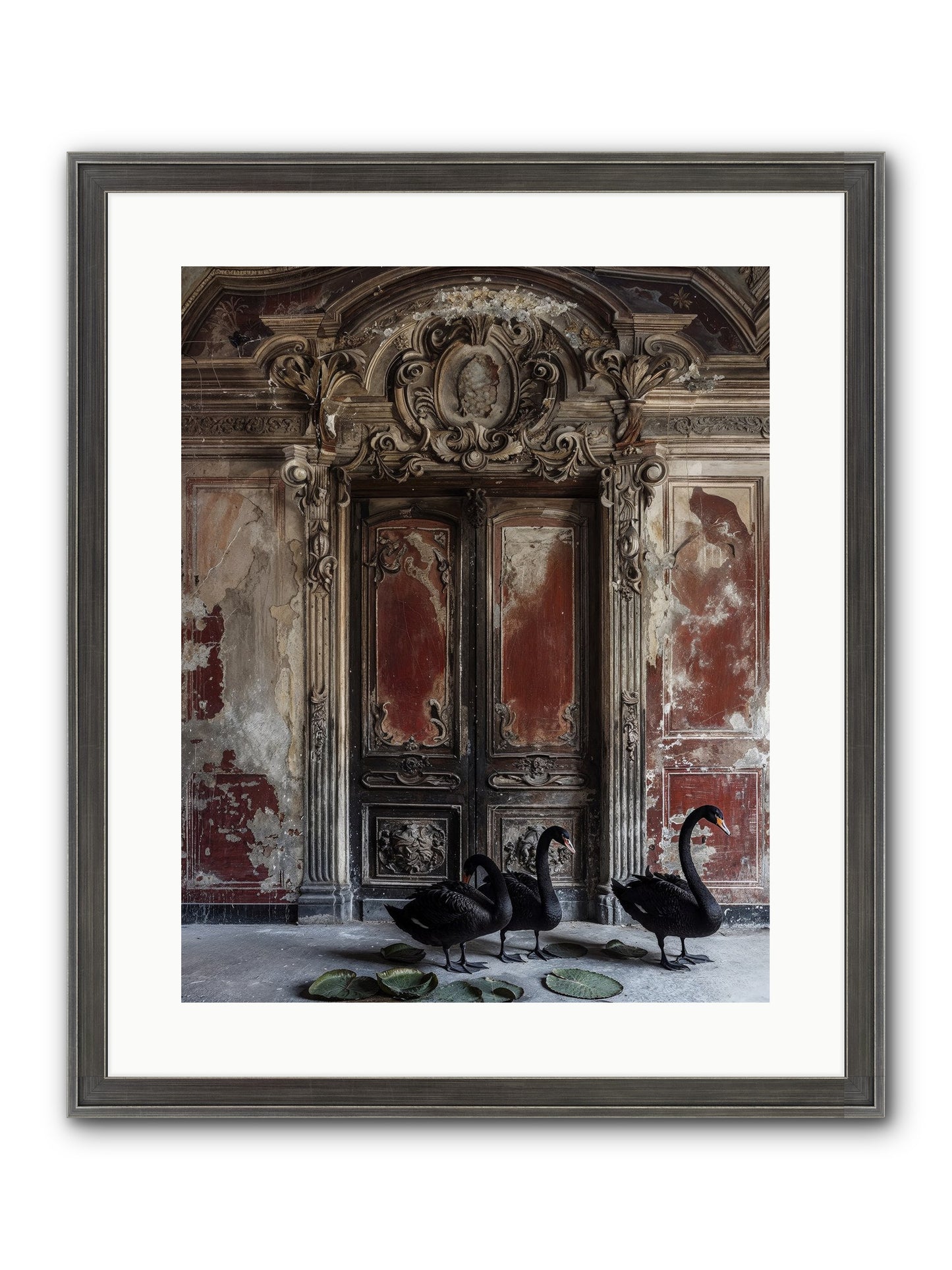 Noir Ballet On Midnight's Lagoon Framed Print - Slimwoods Black/Silver 16x20
