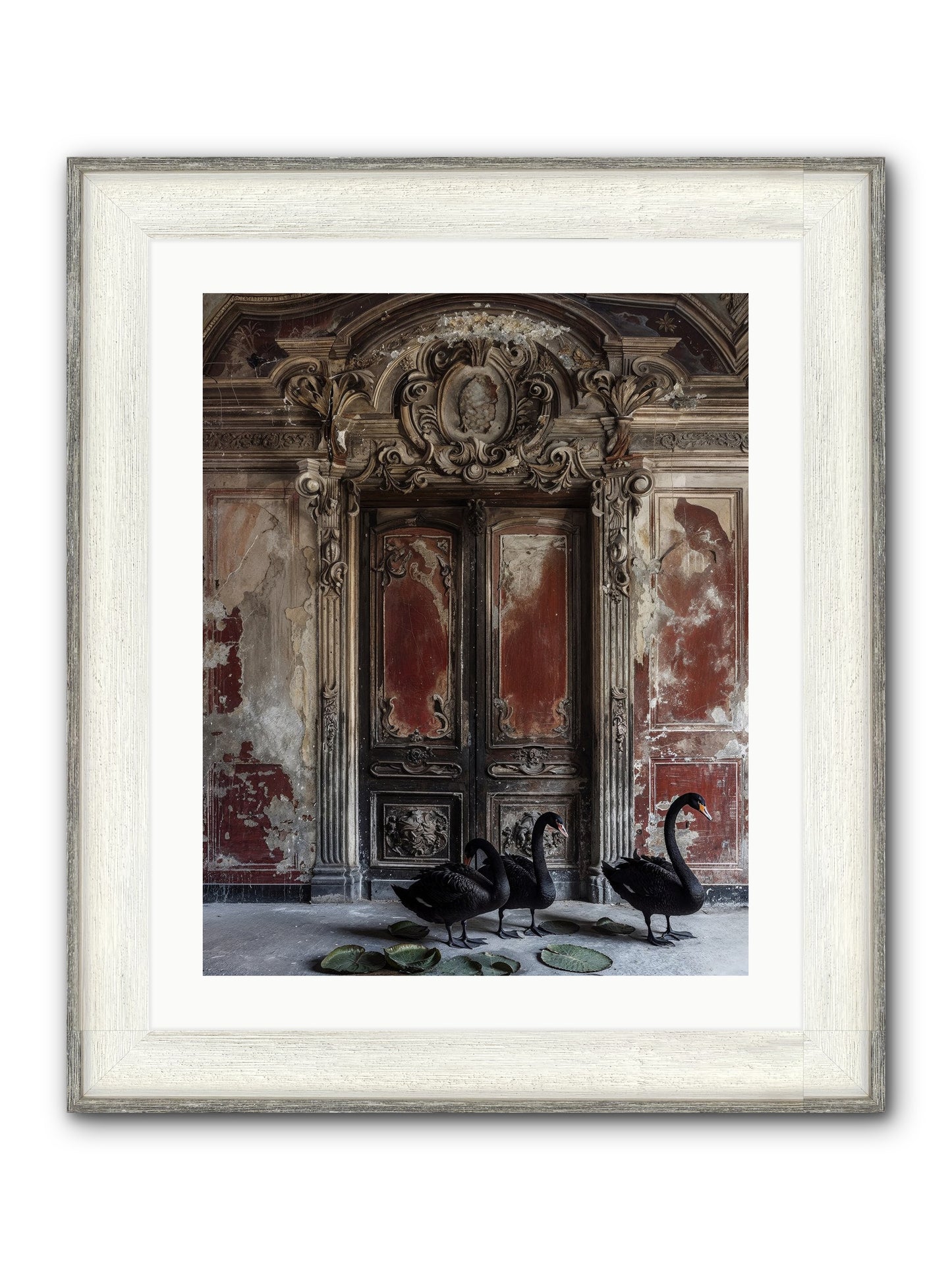 Noir Ballet On Midnight's Lagoon Framed Print - Driftwood White 20x25