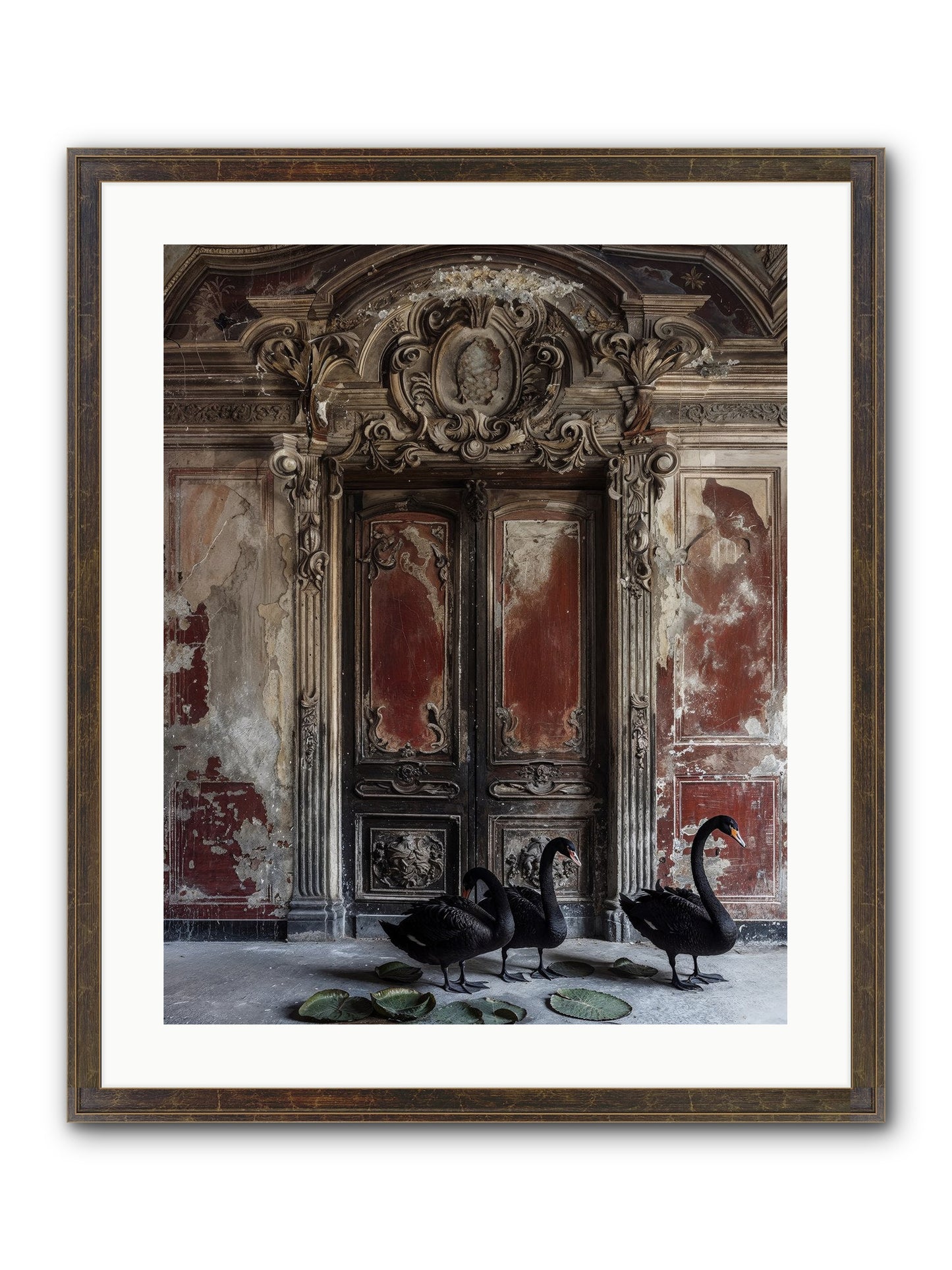 Noir Ballet On Midnight's Lagoon Framed Print - Slimwoods Black/Gold 20x25