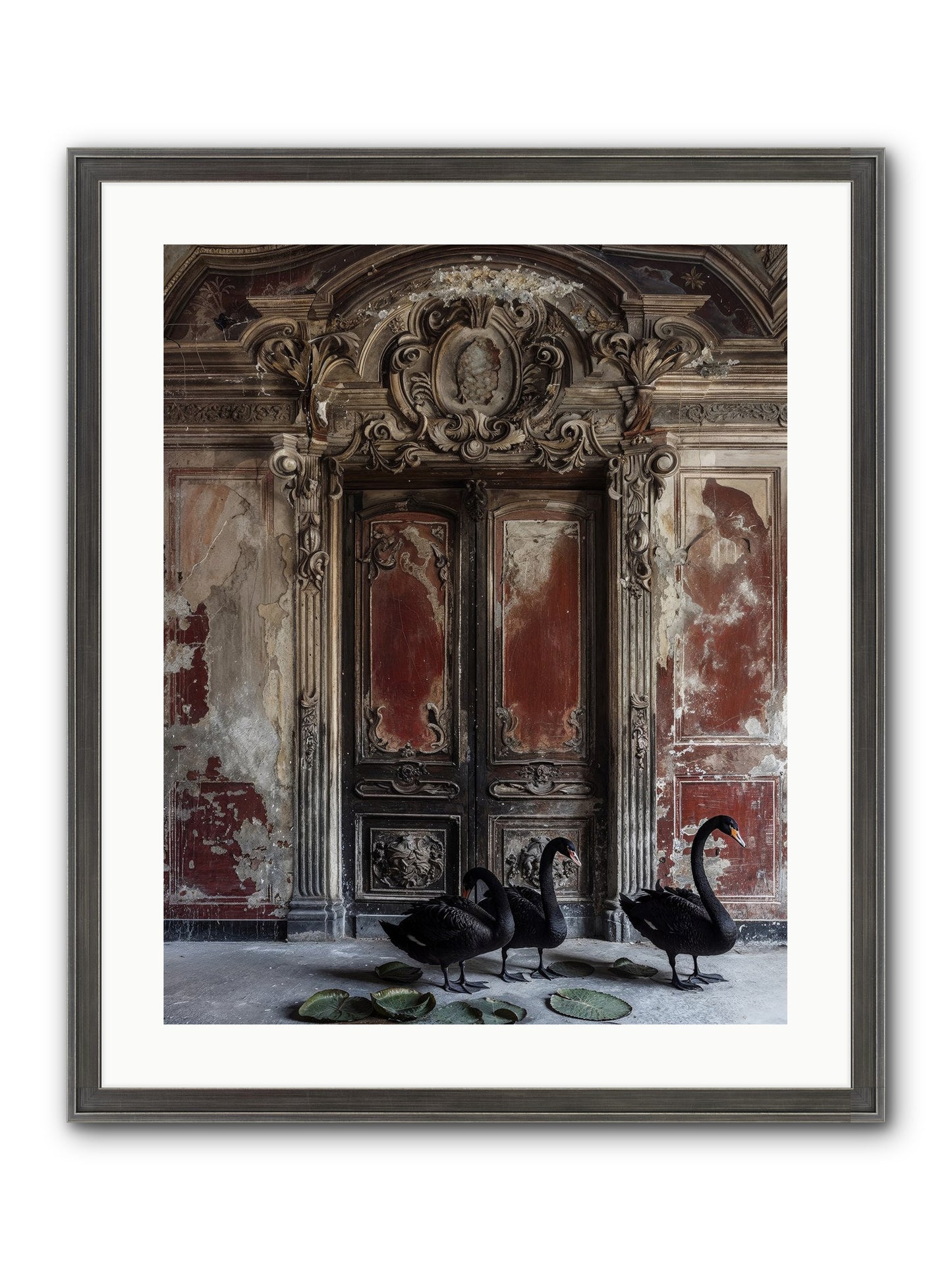 Noir Ballet On Midnight's Lagoon Framed Print - Slimwoods Black/Silver 20x25
