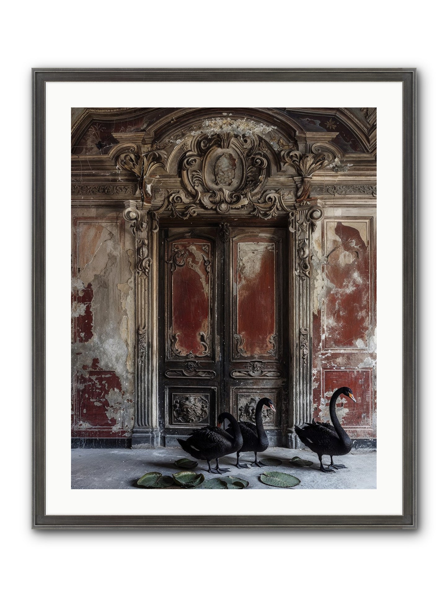 Noir Ballet On Midnight's Lagoon Framed Print - Slimwoods Black/Silver 24x30