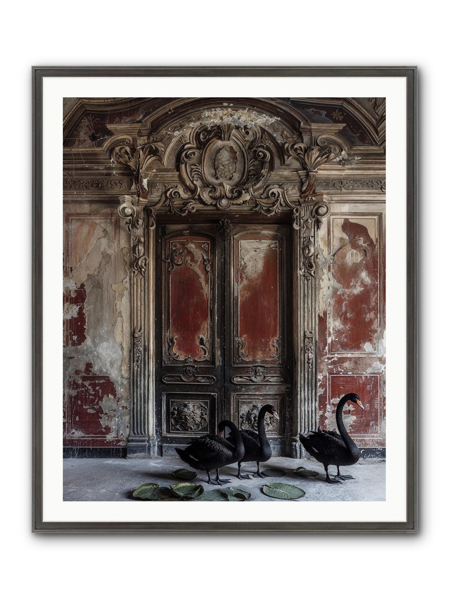 Noir Ballet On Midnight's Lagoon Framed Print - Slimwoods Black/Silver 32x40