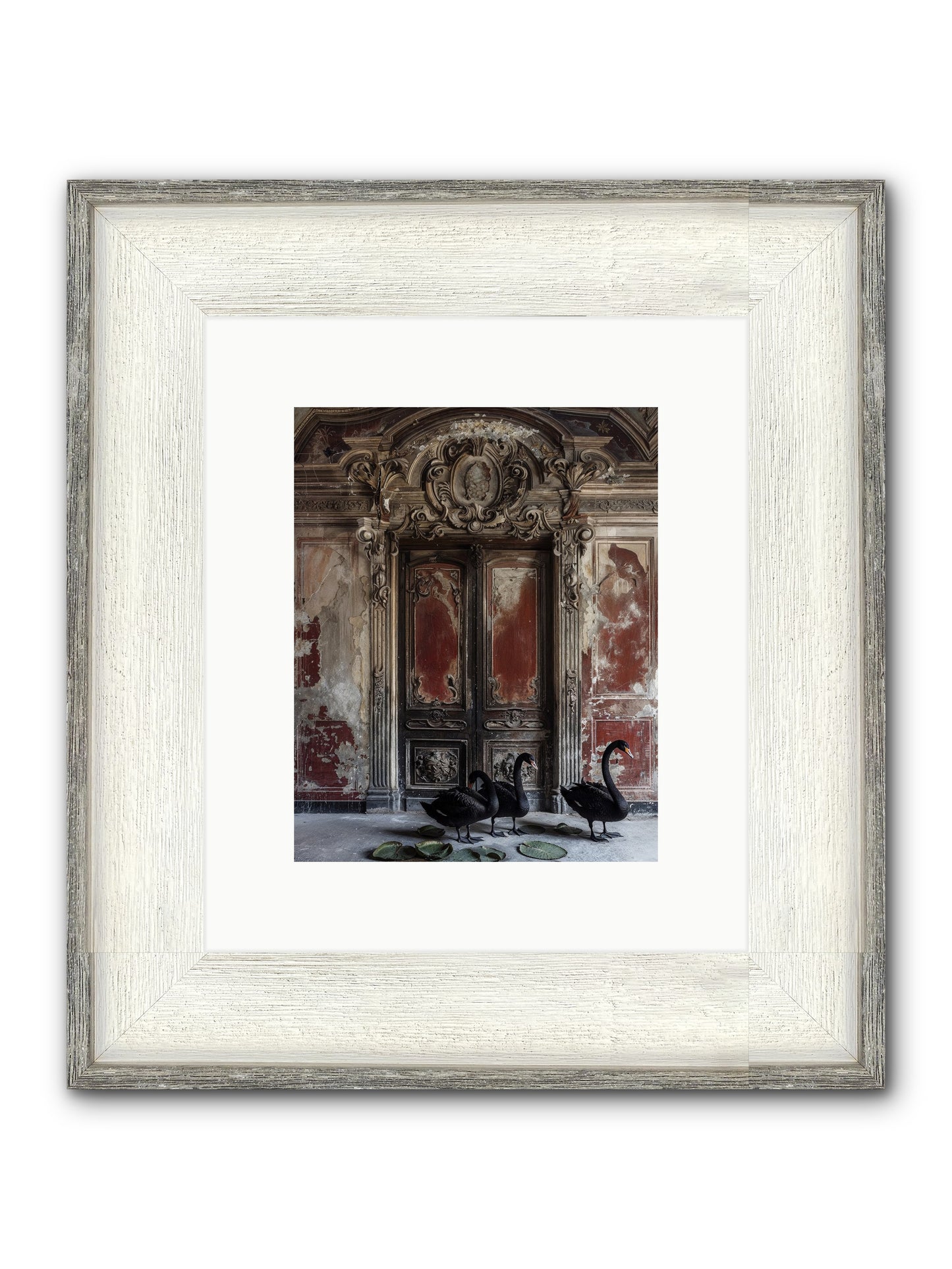 Noir Ballet On Midnight's Lagoon Framed Print - Driftwood White 8x10