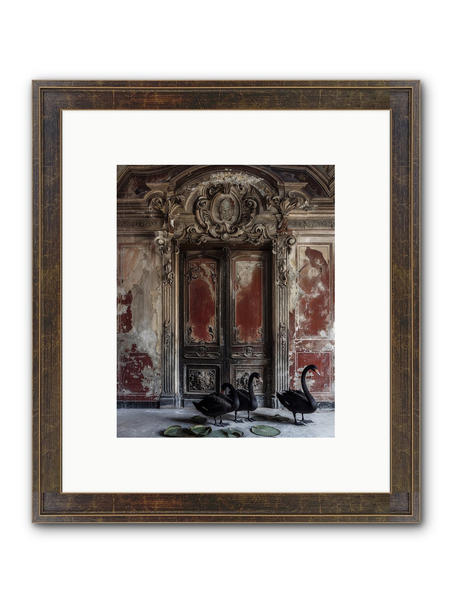 Noir Ballet On Midnight's Lagoon Framed Print - Slimwoods Black/Gold 8x10