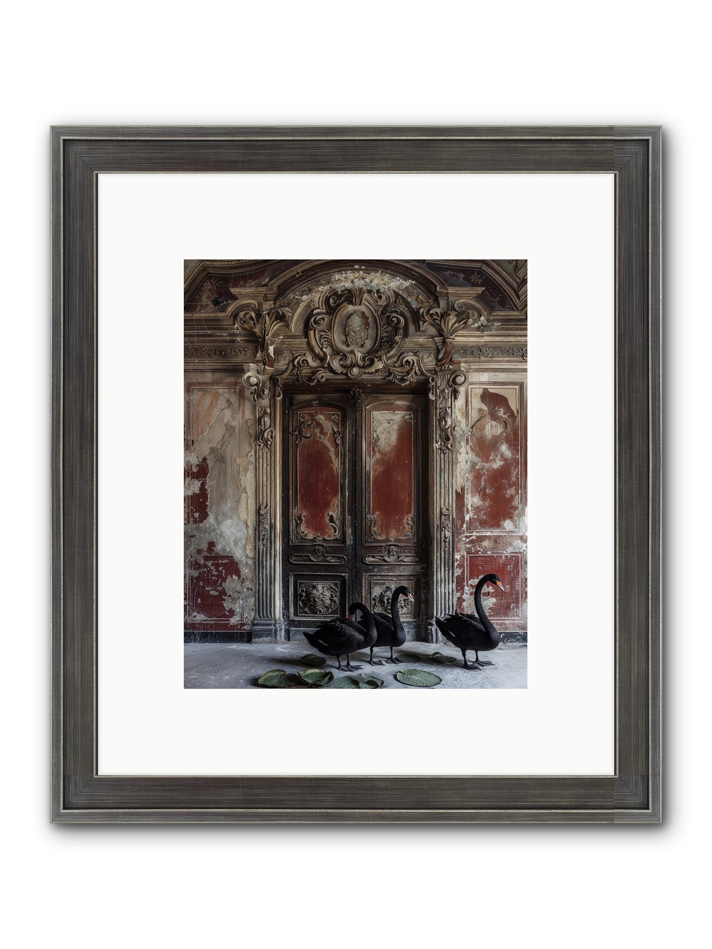 Noir Ballet On Midnight's Lagoon Framed Print - Slimwoods Black/Silver 8x10