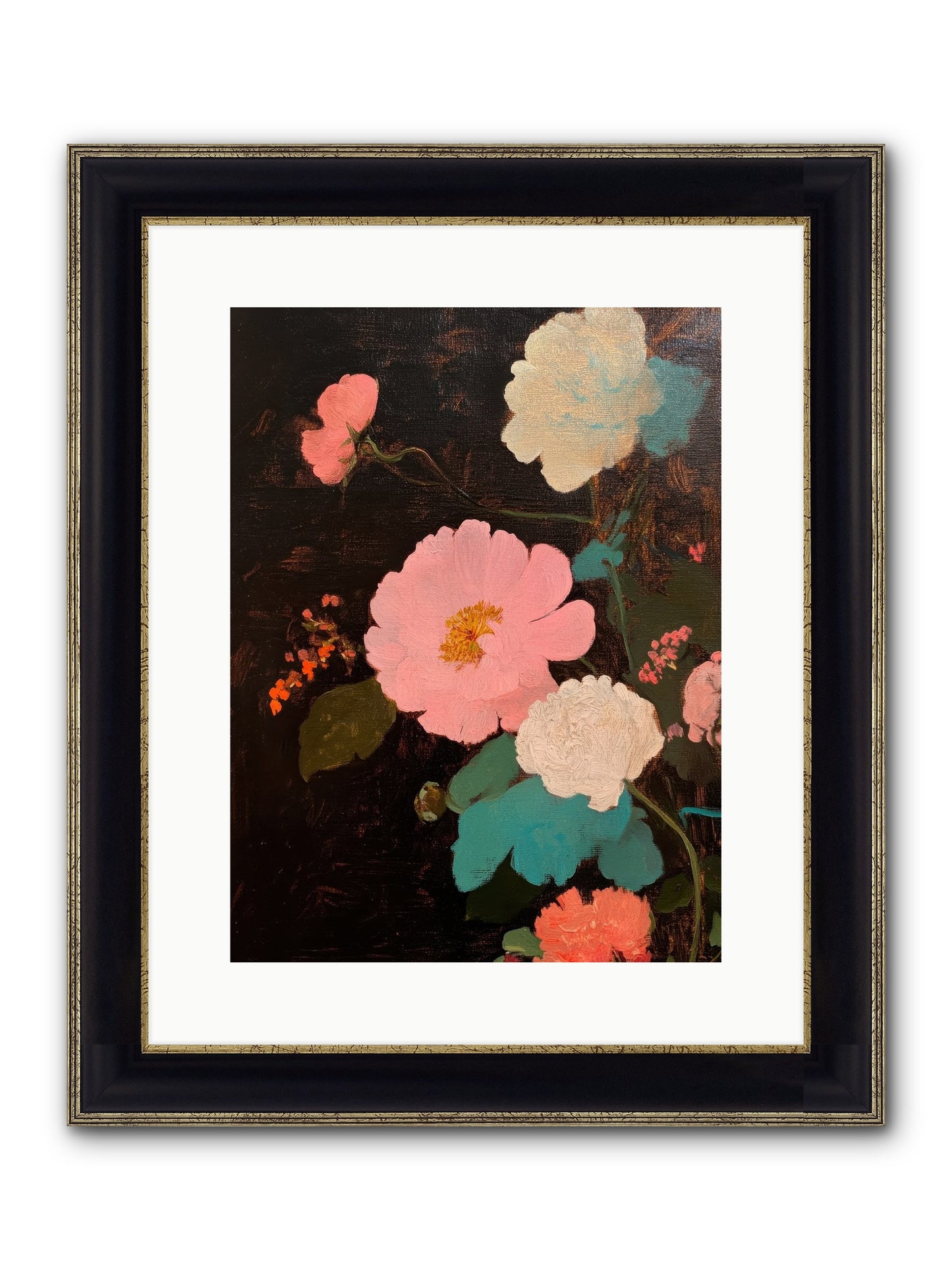 Obsidian Garden Framed Print - Black & Gold 12x16