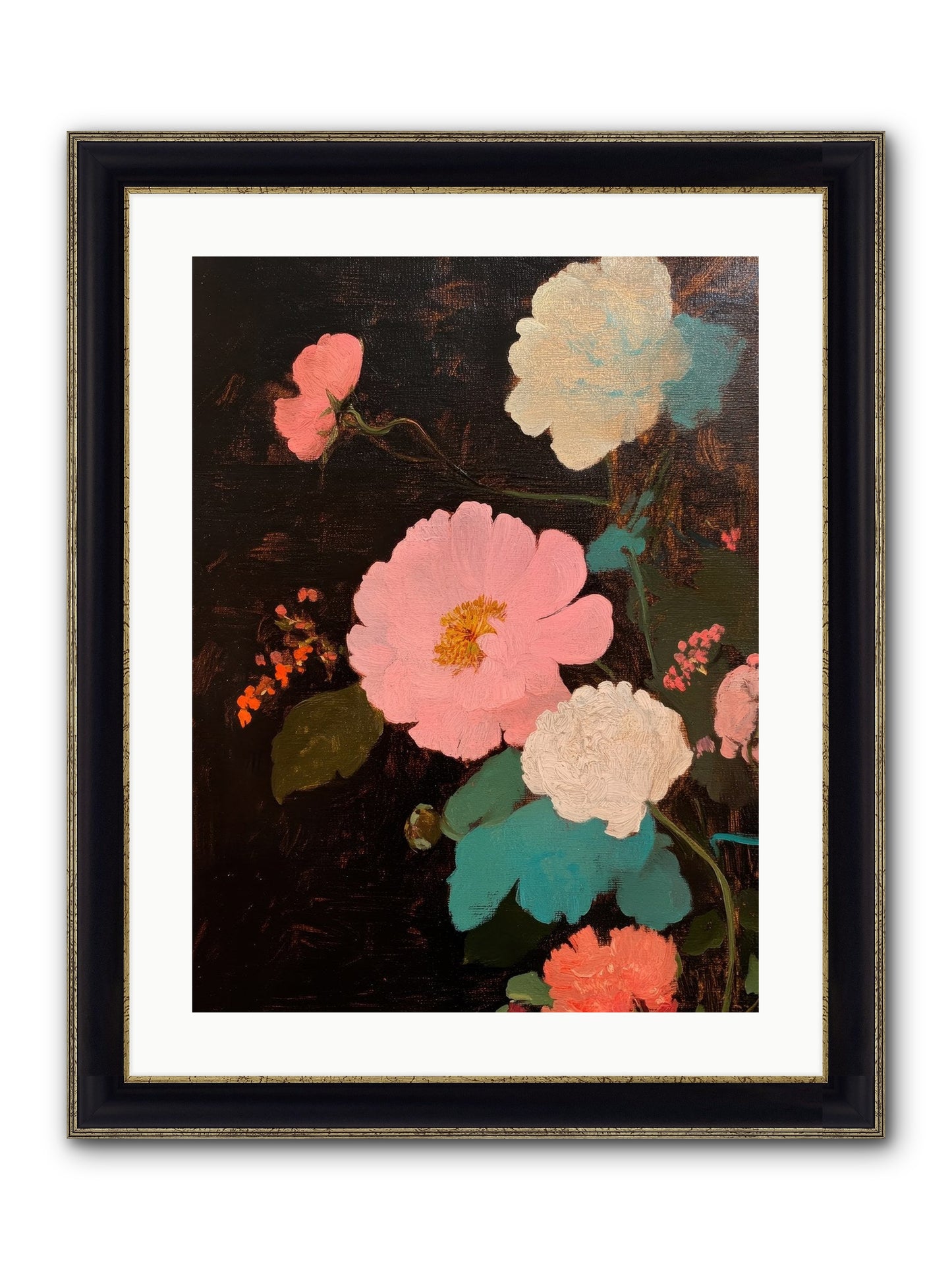 Obsidian Garden Framed Print - Black & Gold 18x24