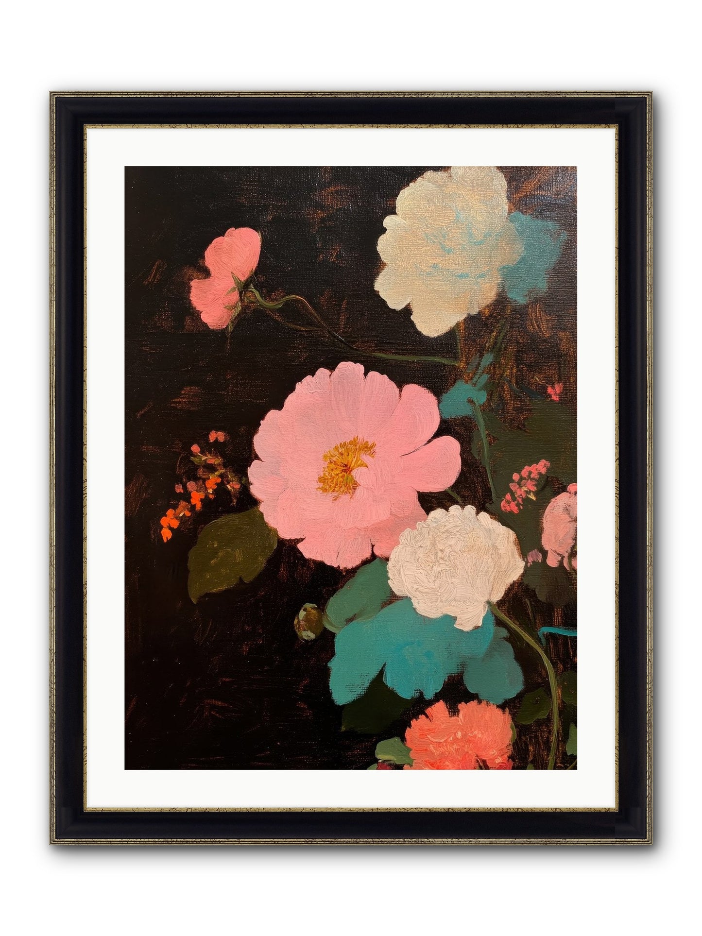 Obsidian Garden Framed Print - Black & Gold 24x32