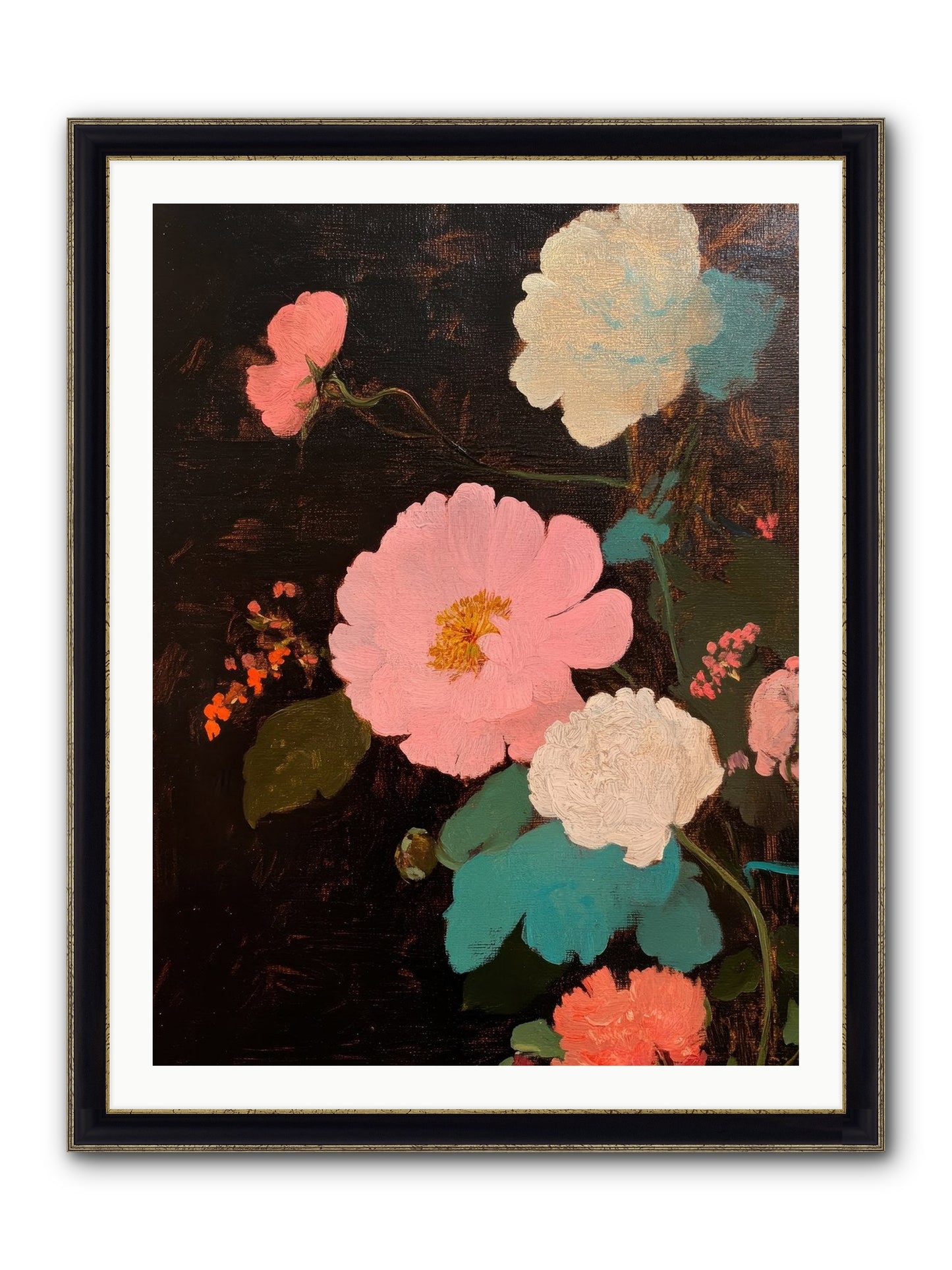Obsidian Garden Framed Print - Black & Gold 30x40