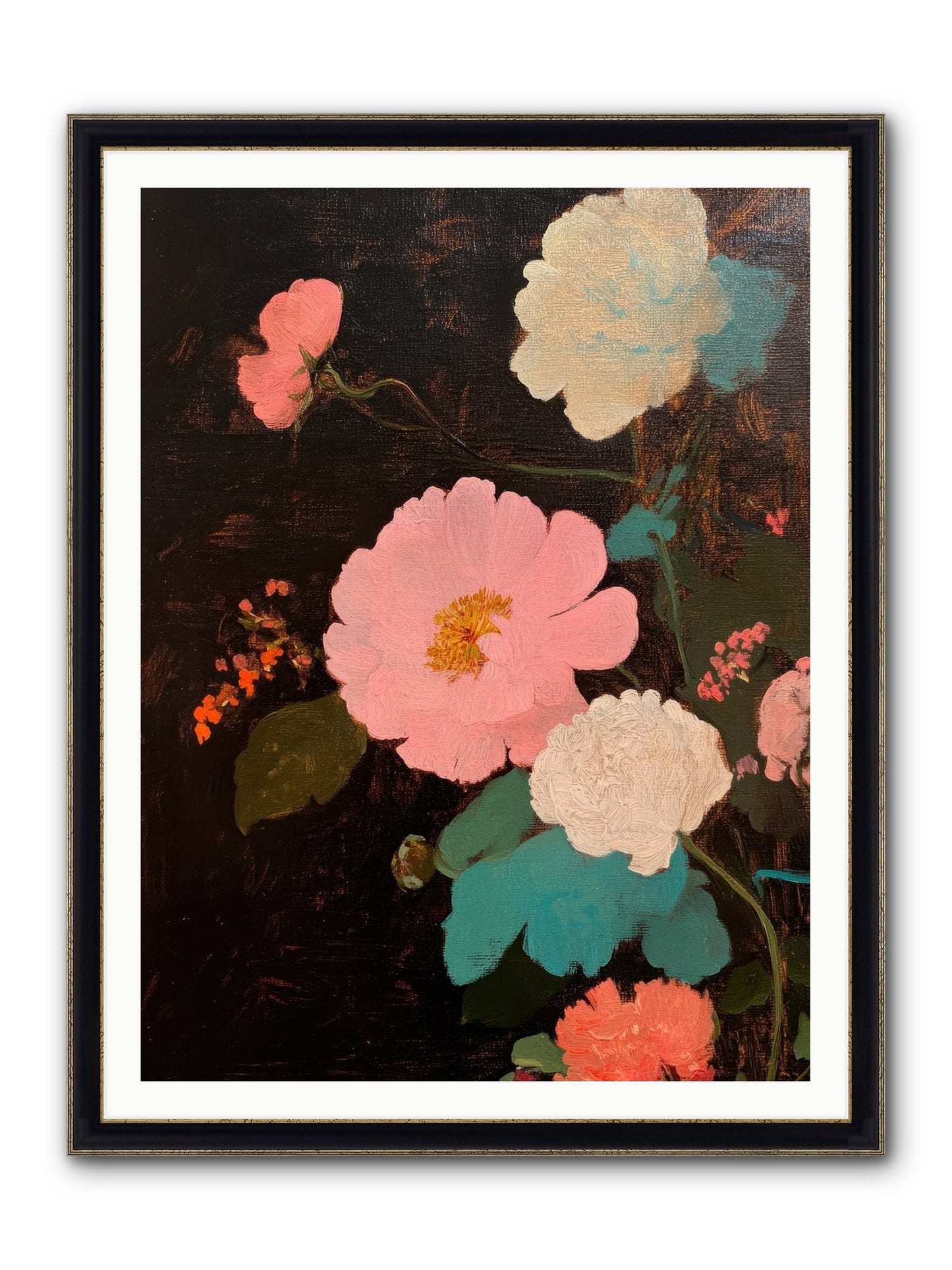 Obsidian Garden Framed Print - Black & Gold 36x48