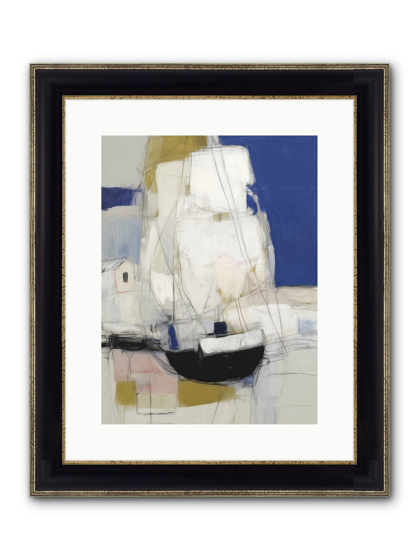 Obsidian Harbor Framed Print - Black & Gold 12x16