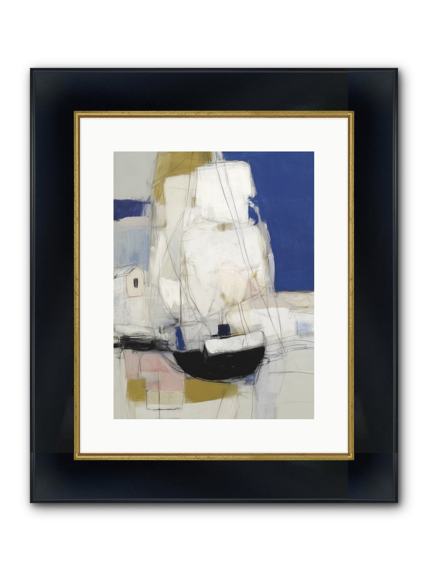 Obsidian Harbor Framed Print - Wide Black w/Gold 12x16