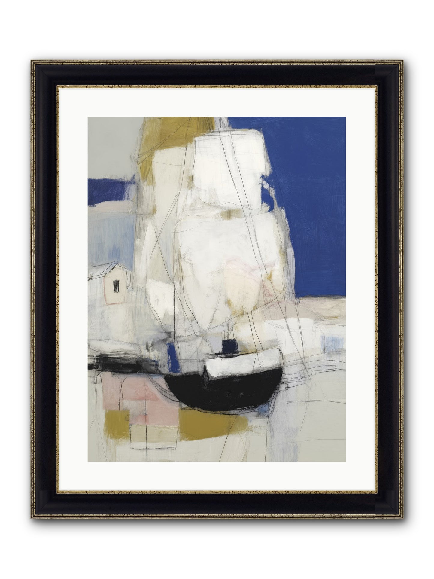 Obsidian Harbor Framed Print - Black & Gold 18x24