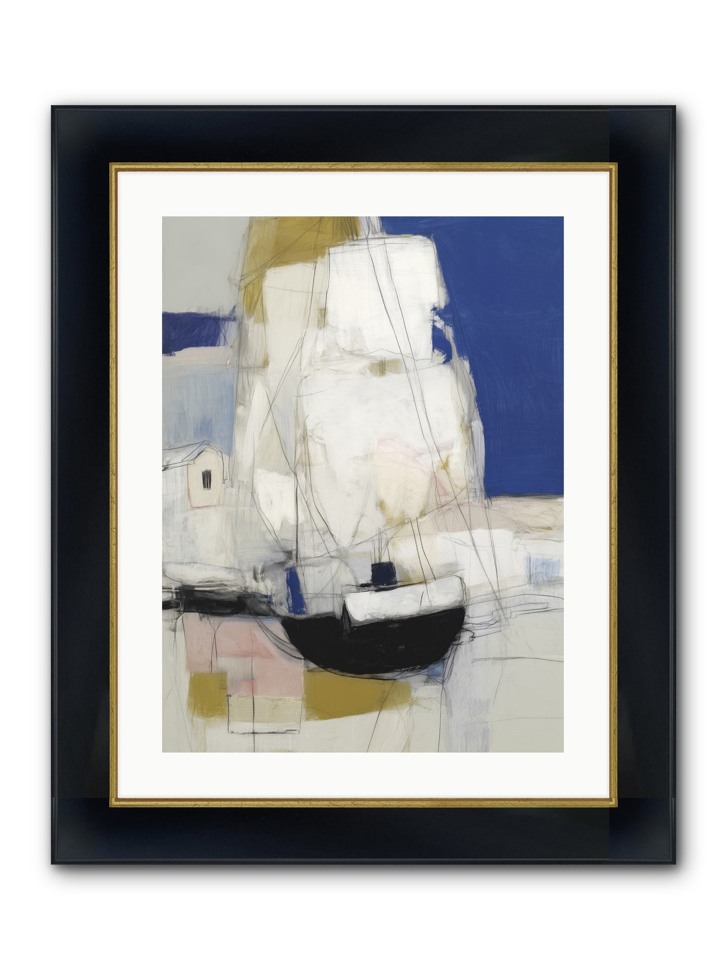 Obsidian Harbor Framed Print - Wide Black w/Gold 18x24