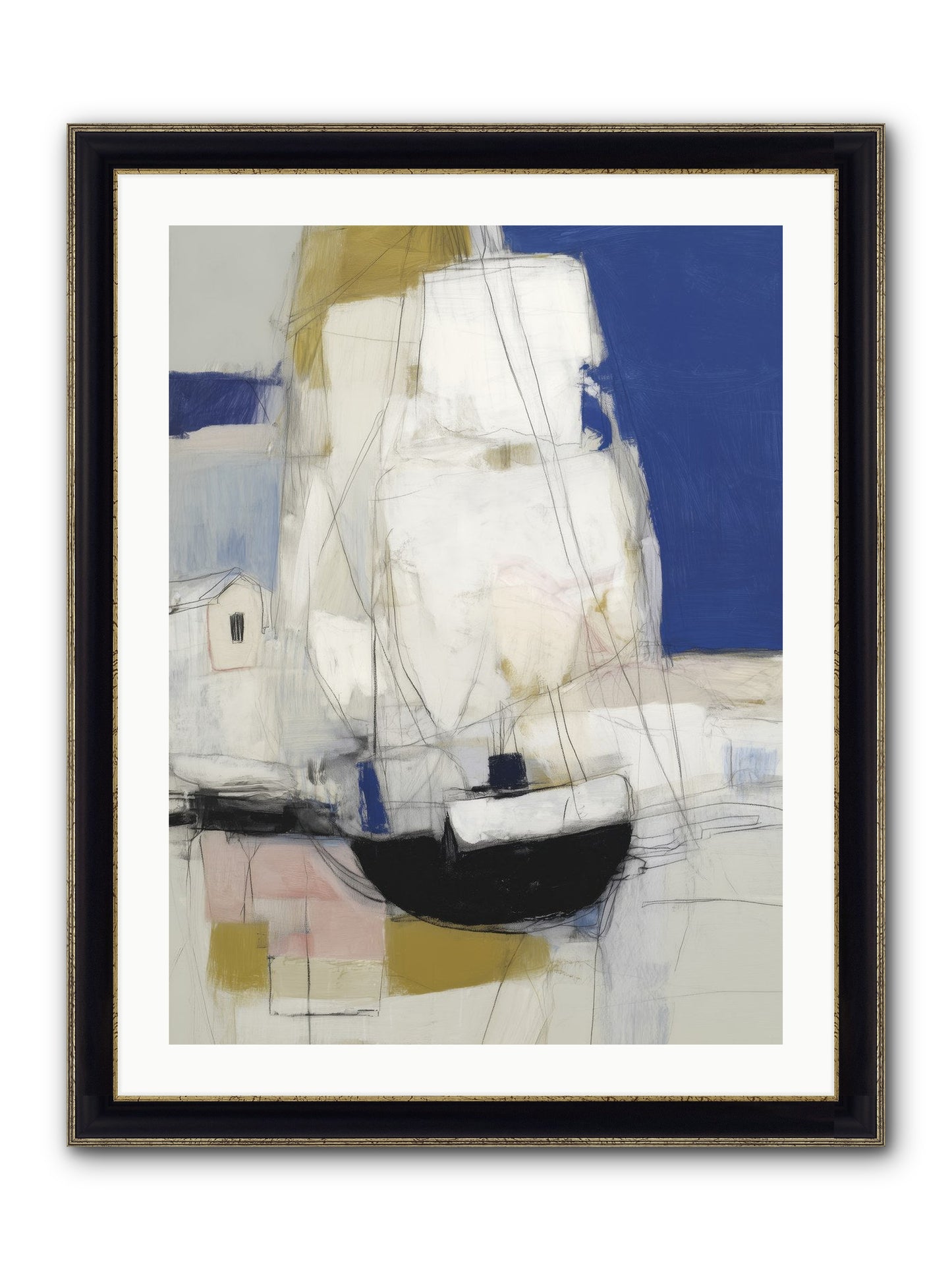 Obsidian Harbor Framed Print - Black & Gold 24x32