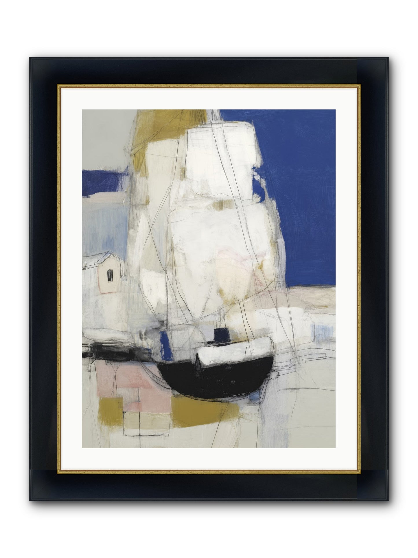 Obsidian Harbor Framed Print - Wide Black w/Gold 24x32