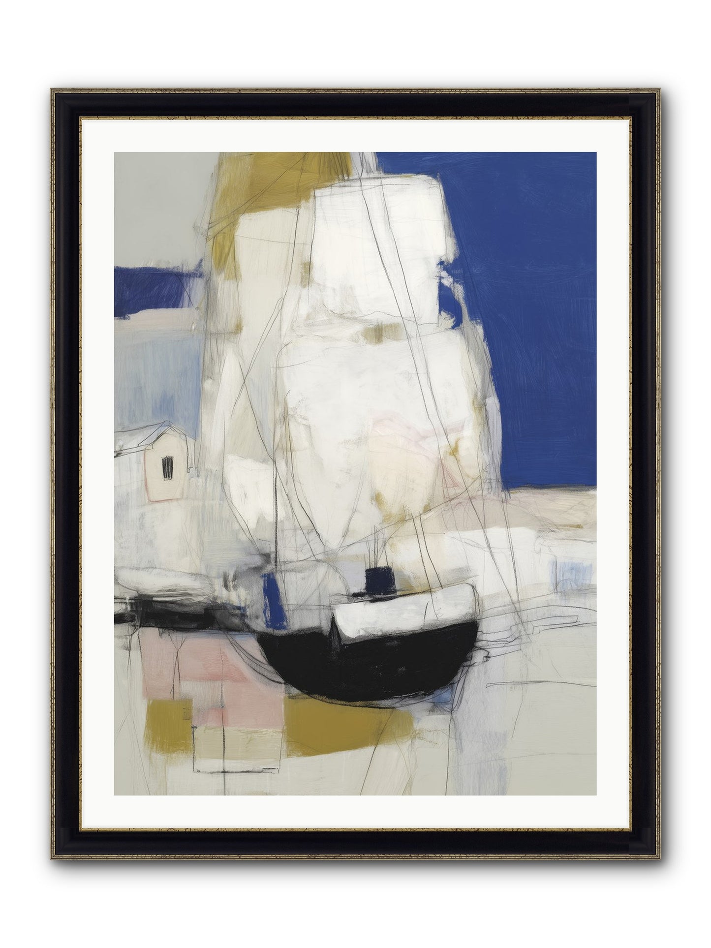 Obsidian Harbor Framed Print - Black & Gold 30x40