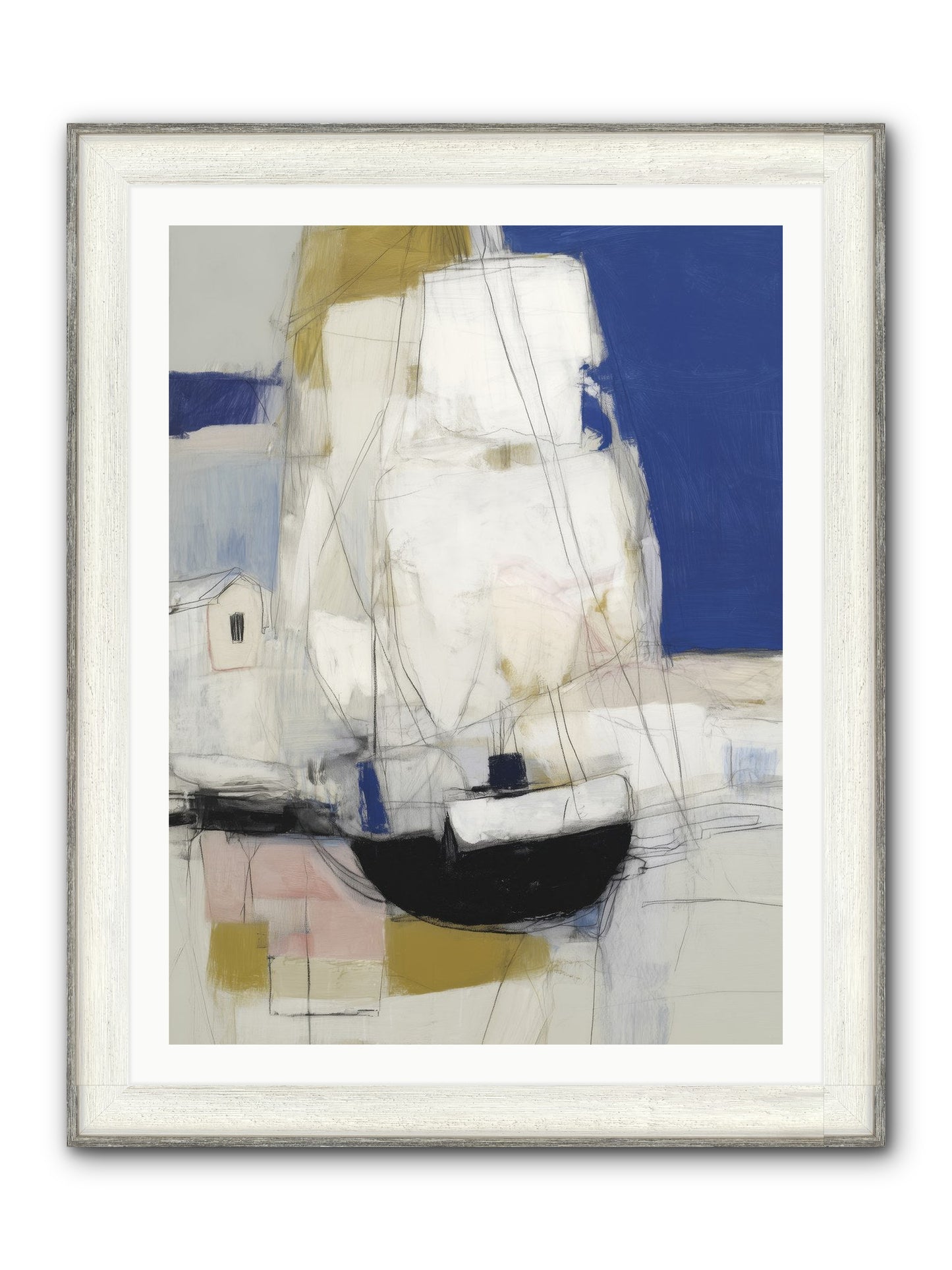 Obsidian Harbor Framed Print - Driftwood White 30x40