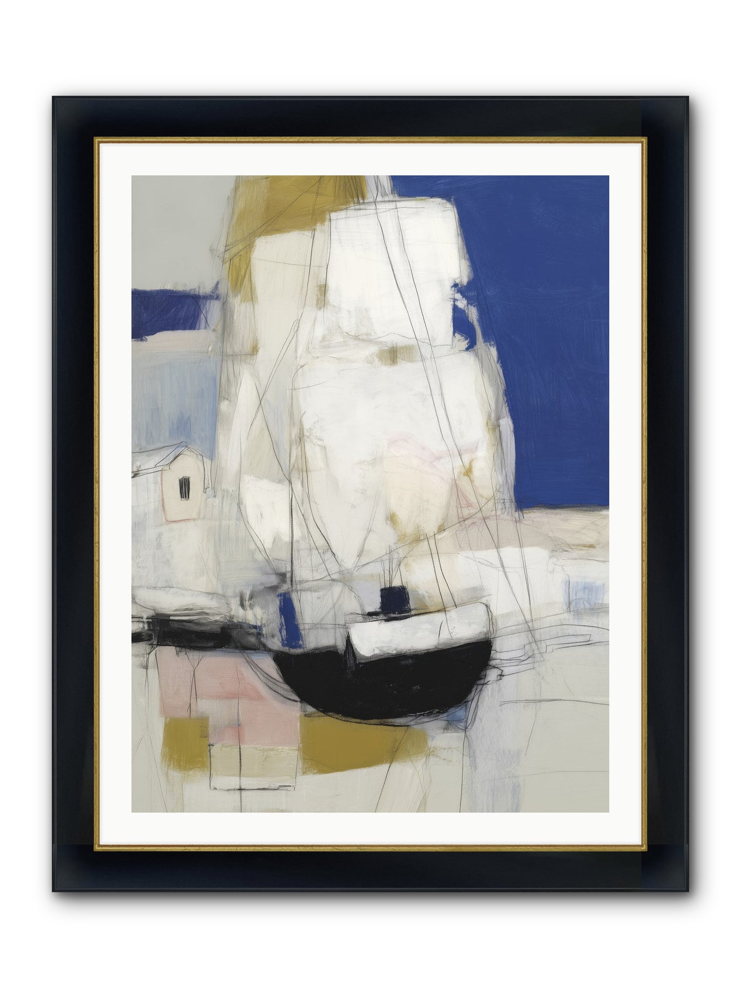 Obsidian Harbor Framed Print - Wide Black w/Gold 30x40