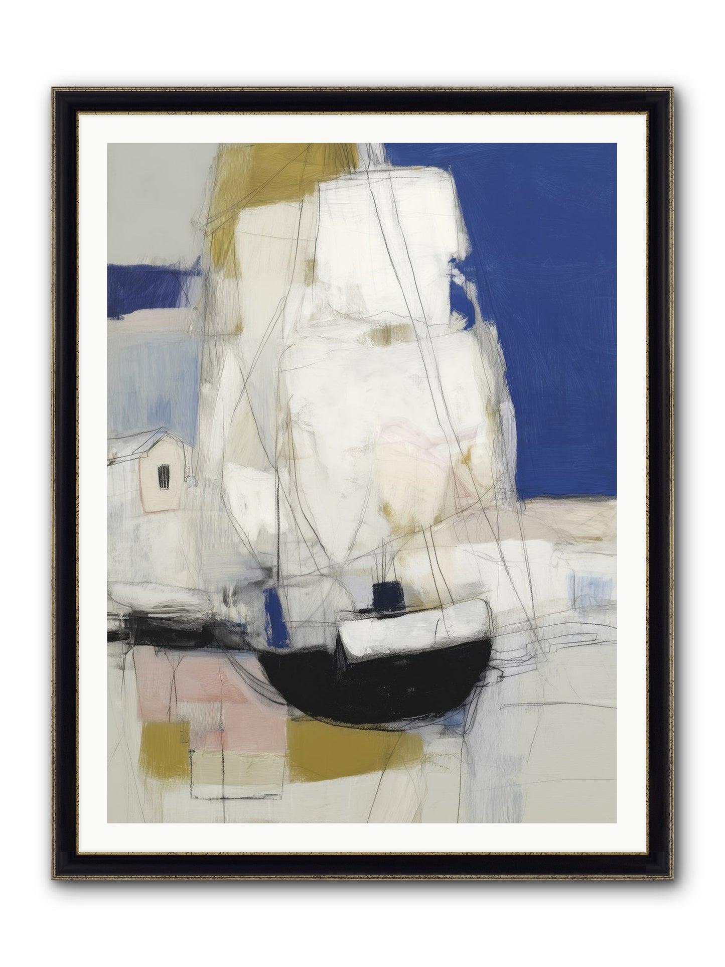 Obsidian Harbor Framed Print - Black & Gold 36x48