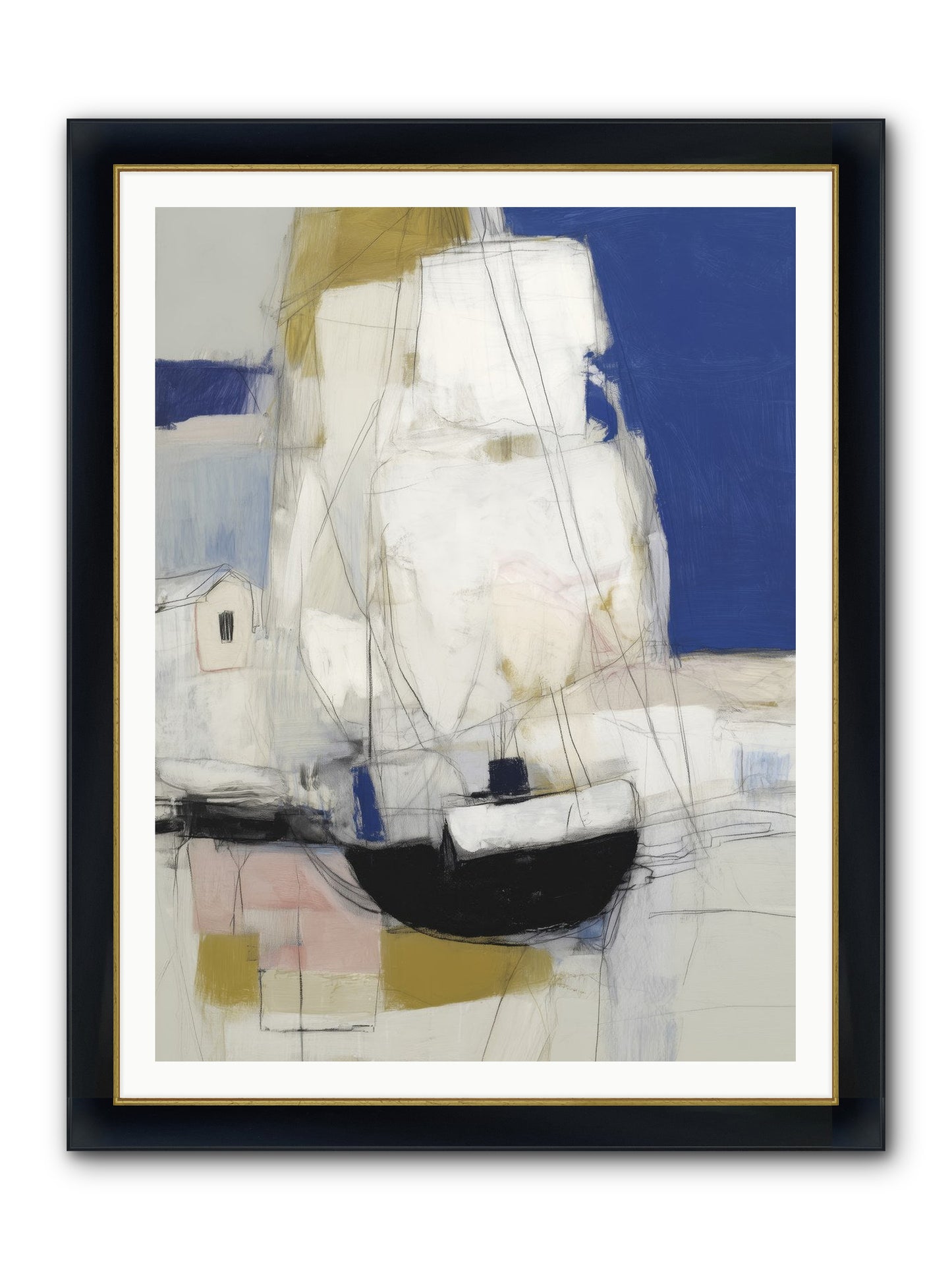Obsidian Harbor Framed Print - Wide Black w/Gold 36x48