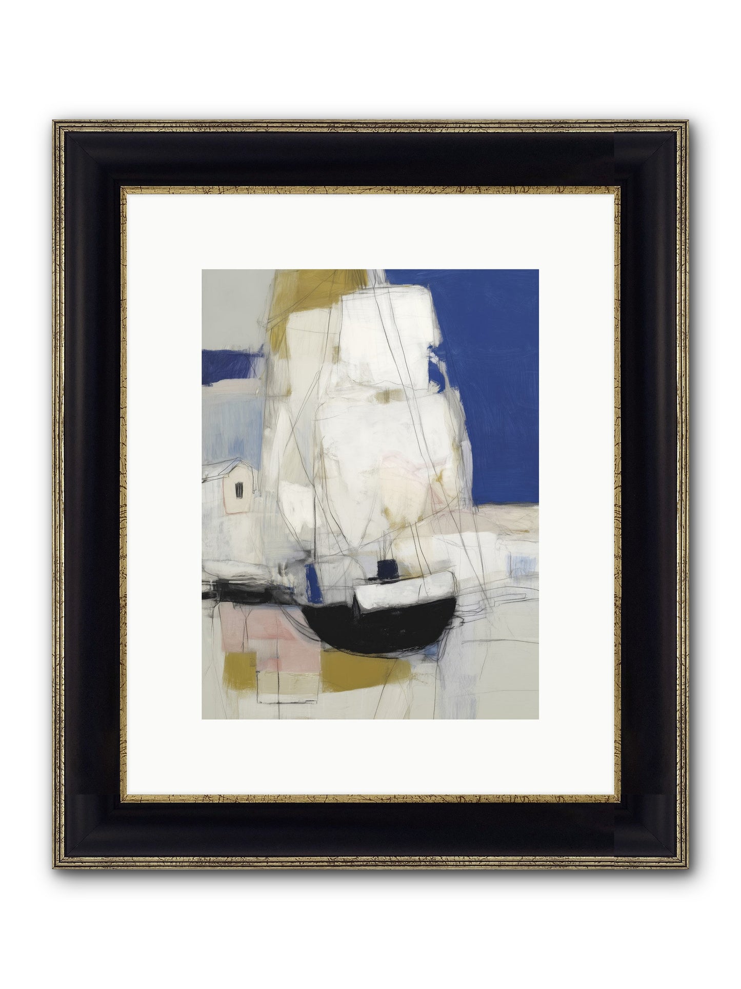 Obsidian Harbor Framed Print - Black & Gold 9x12