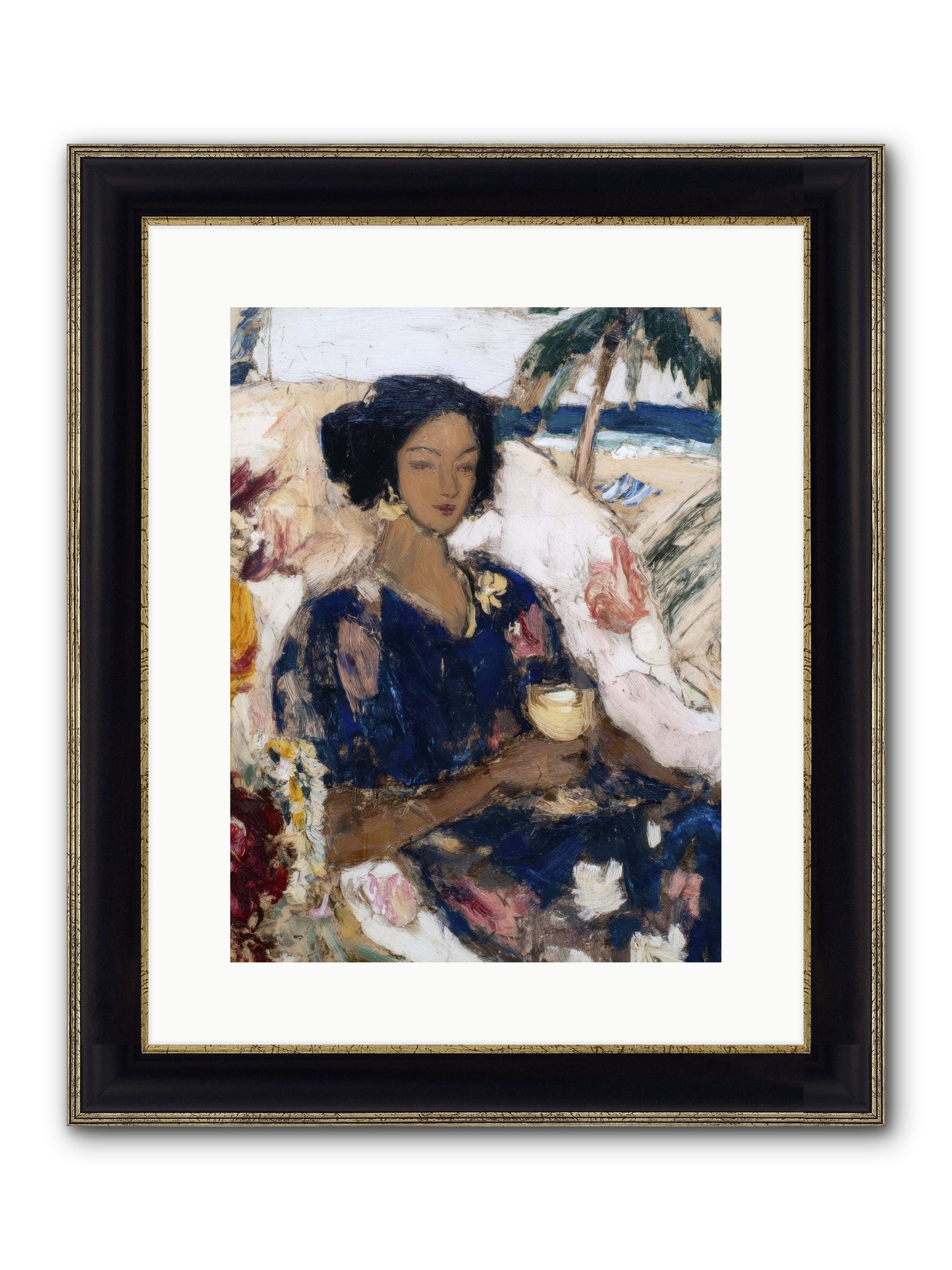 Ocean Holds The Light Framed Print - Black & Gold 12x16
