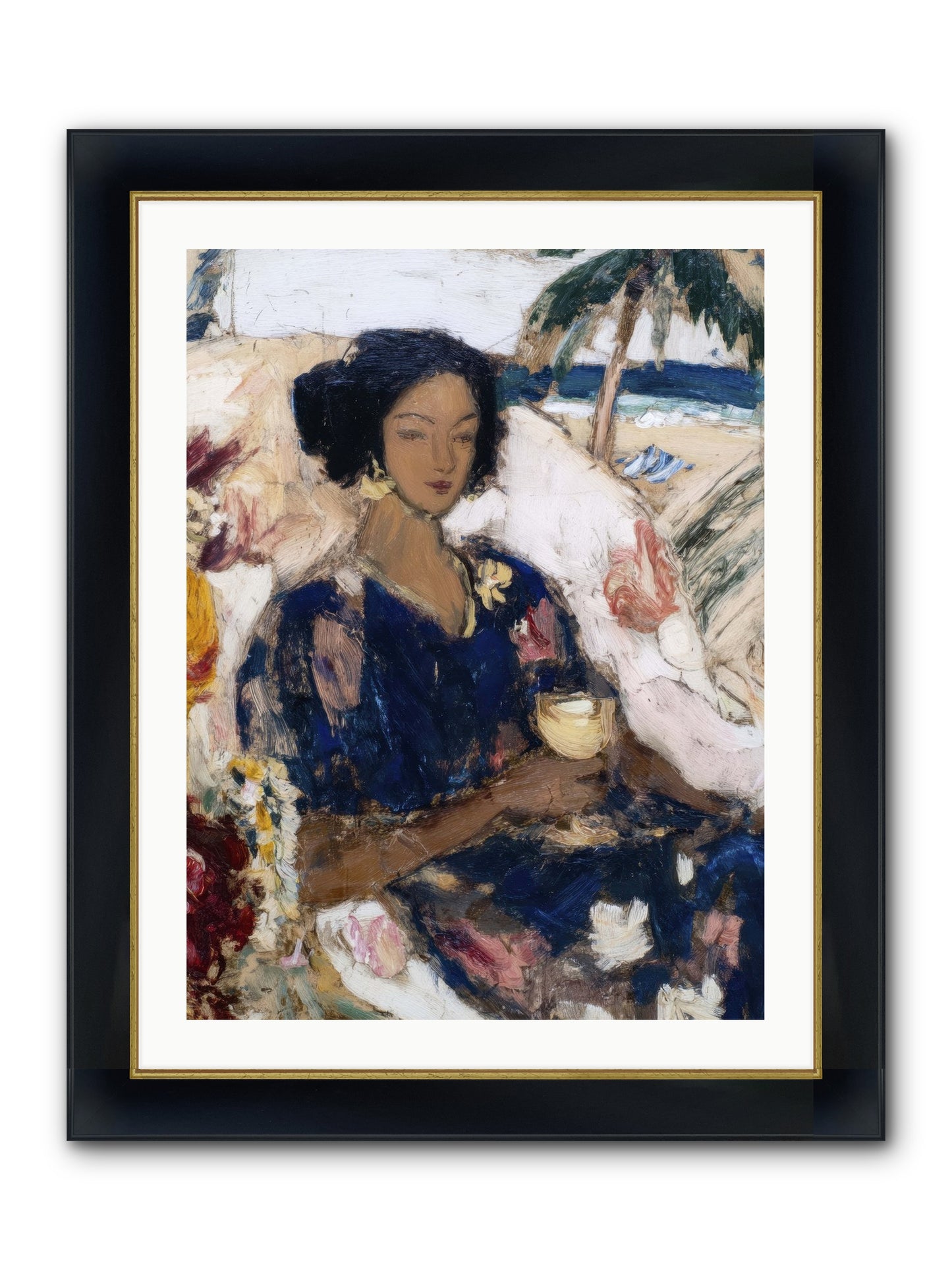Ocean Holds The Light Framed Print - Wide Black w/Gold 24x32