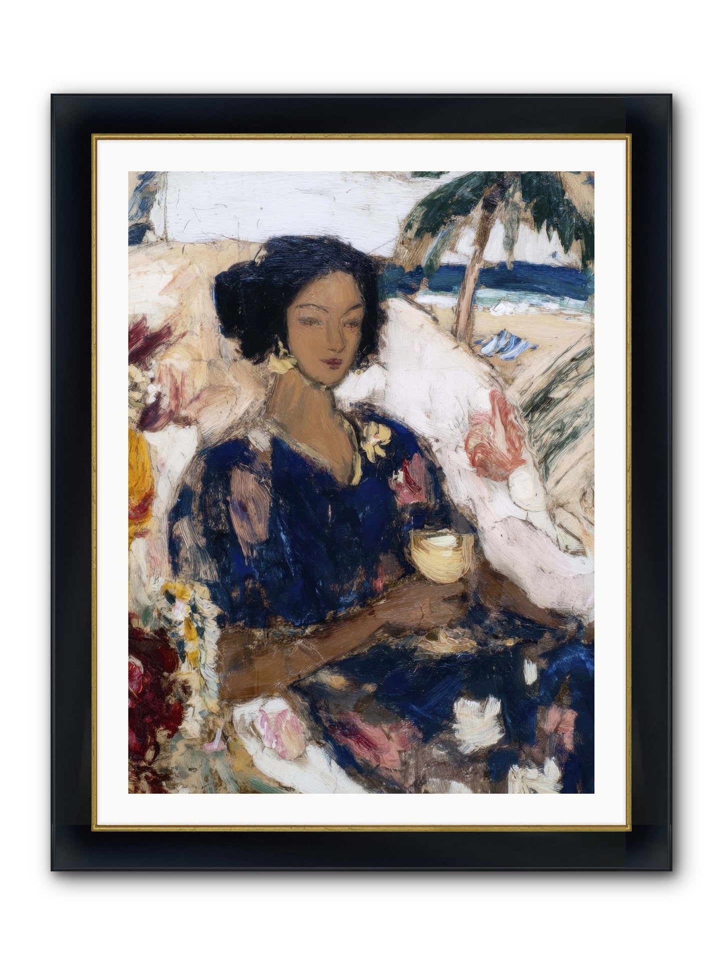 Ocean Holds The Light Framed Print - Wide Black w/Gold 30x40