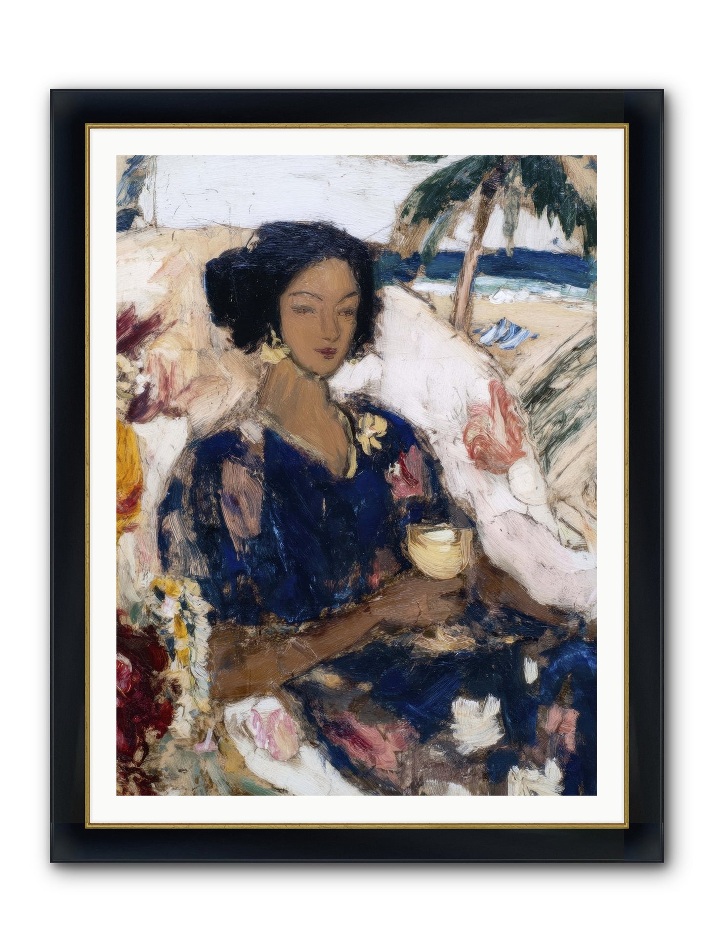 Ocean Holds The Light Framed Print - Wide Black w/Gold 36x48