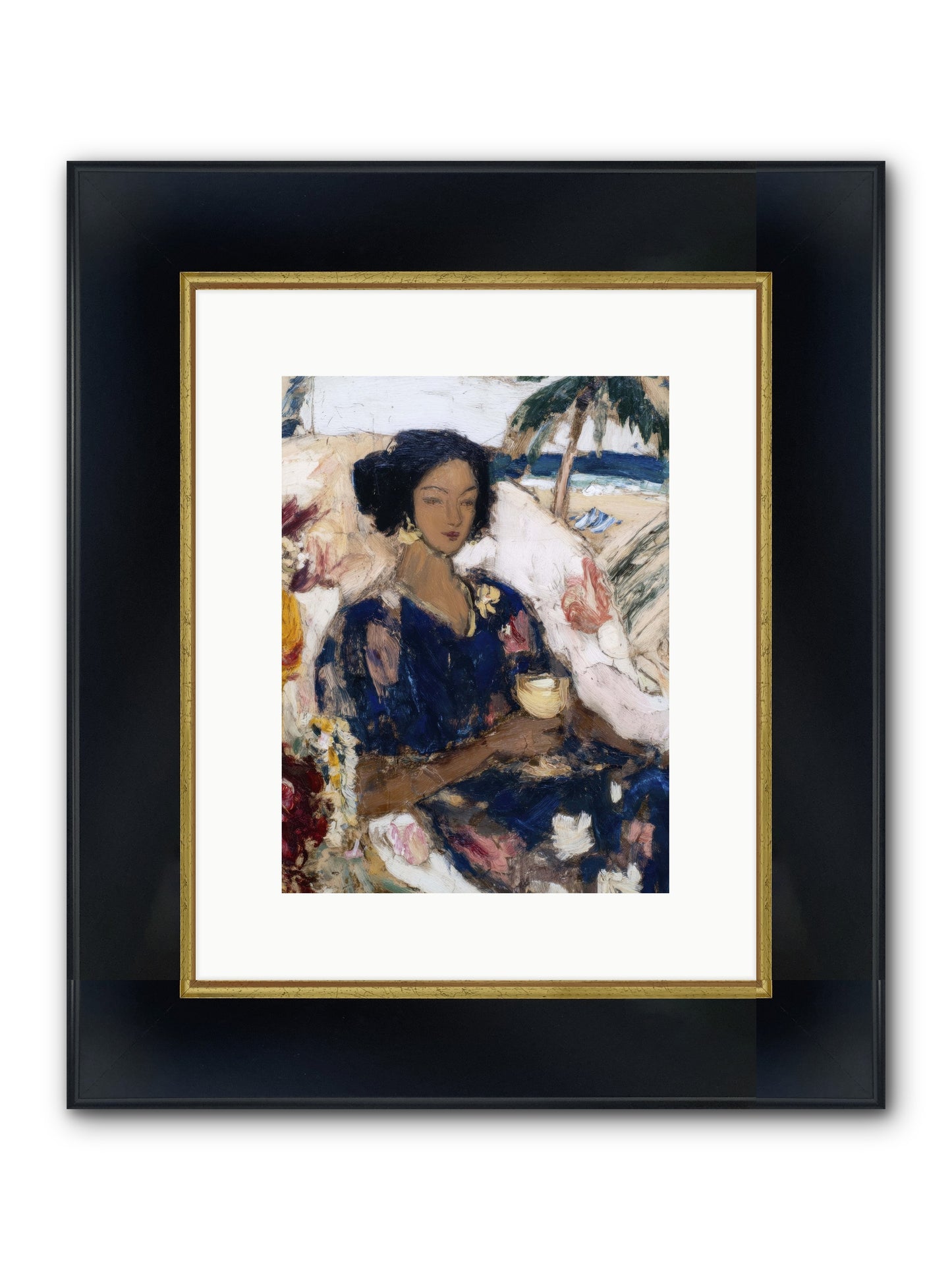 Ocean Holds The Light Framed Print - Wide Black w/Gold 9x12