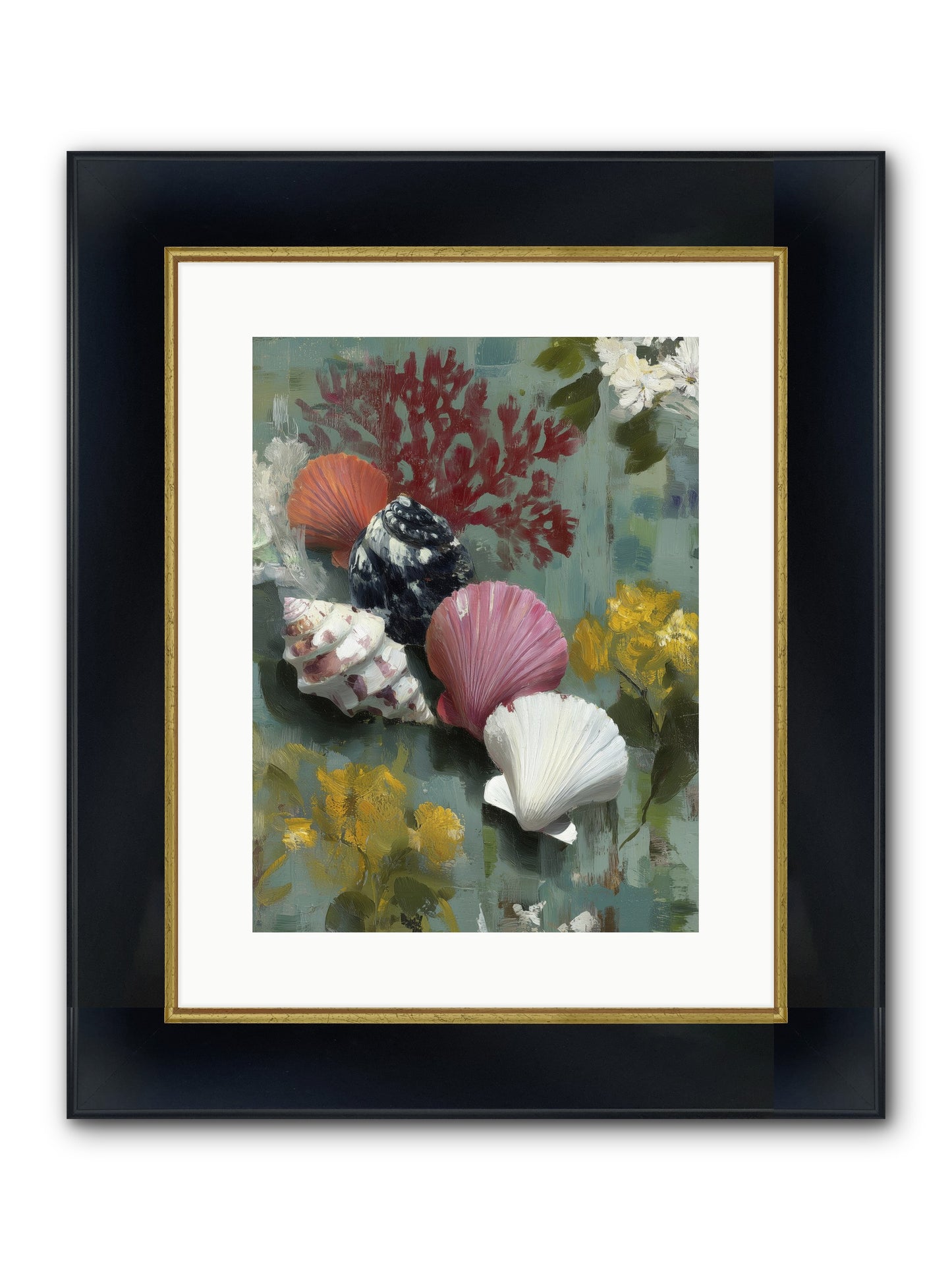 Ocean's Alphabet Framed Print - Wide Black w/Gold 12x16