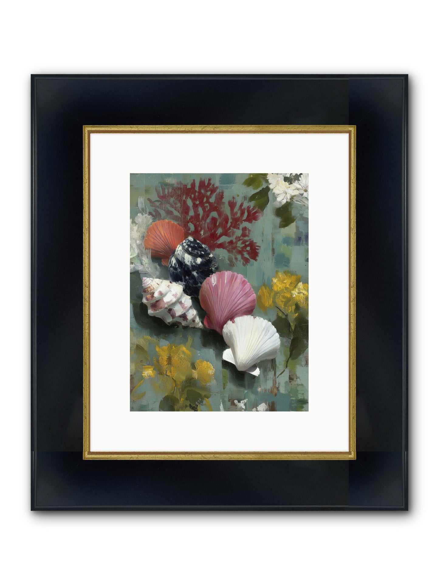 Ocean's Alphabet Framed Print - Wide Black w/Gold 9x12