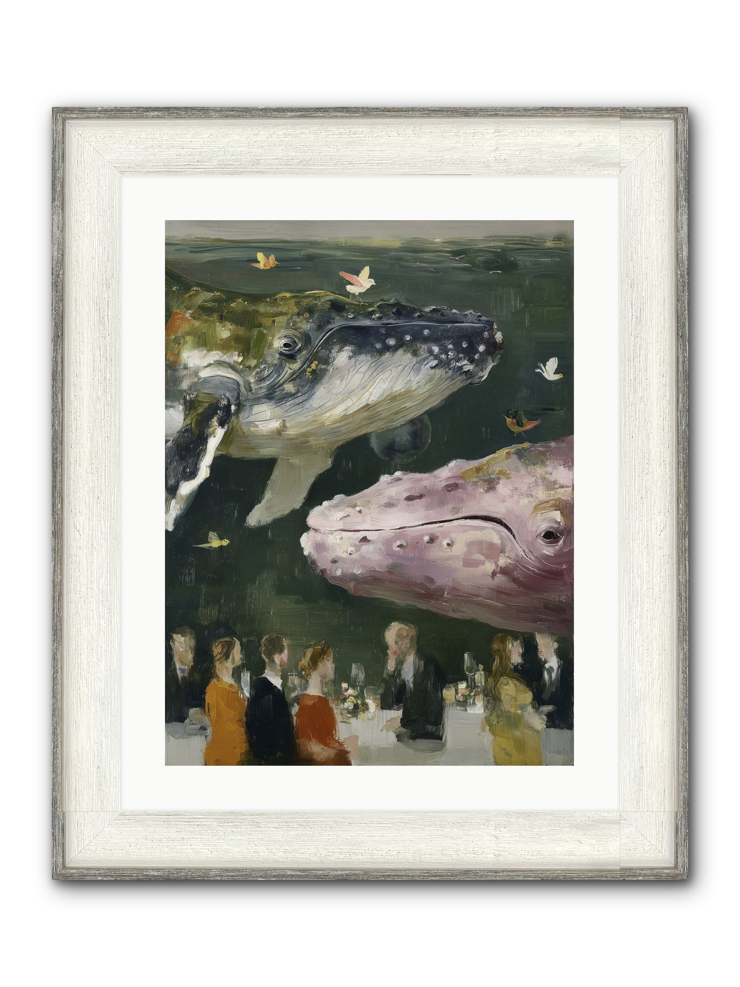 Ocean's Angels Gliding Framed Print - Driftwood White 18x24