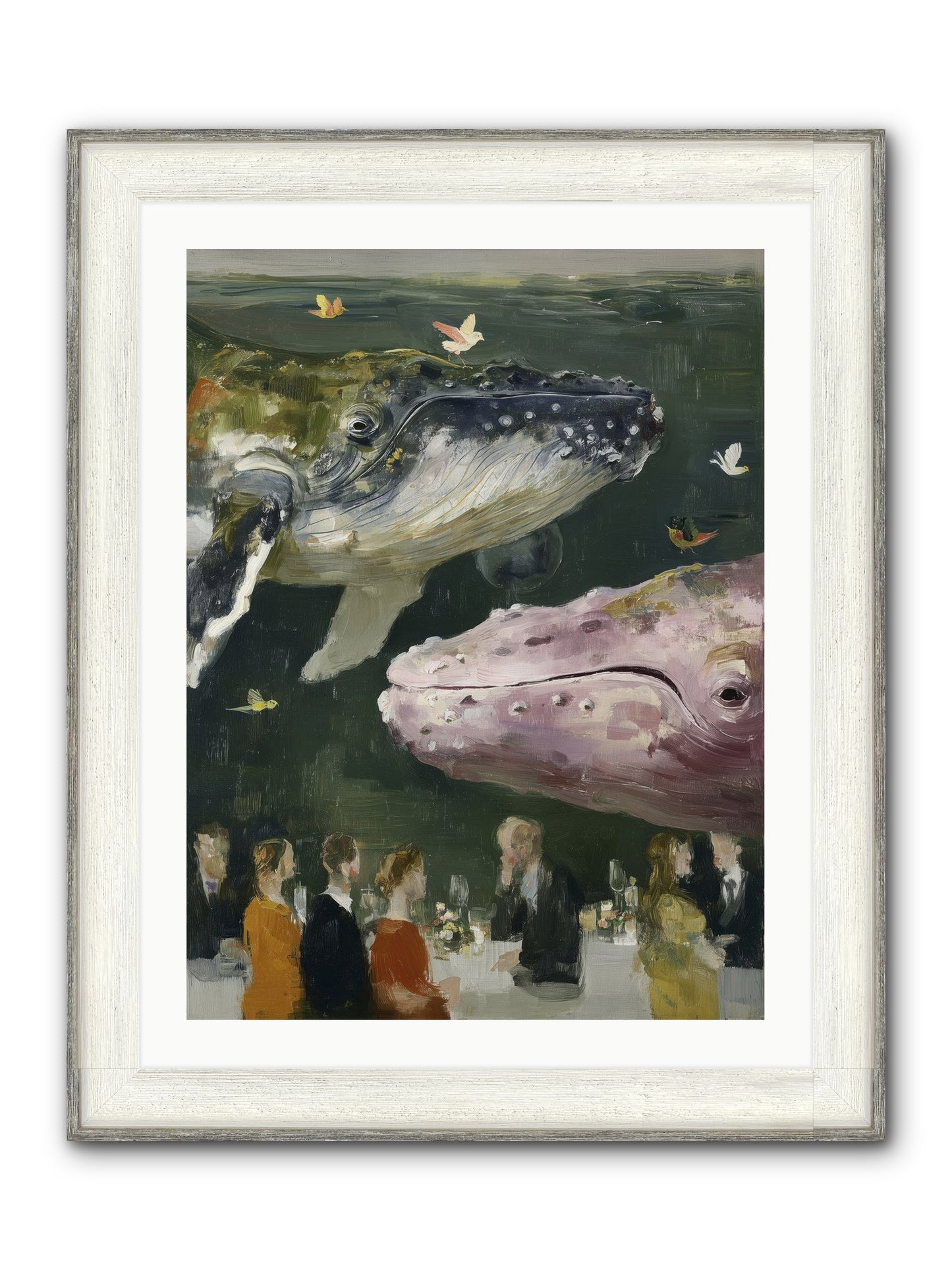 Ocean's Angels Gliding Framed Print - Driftwood White 24x32