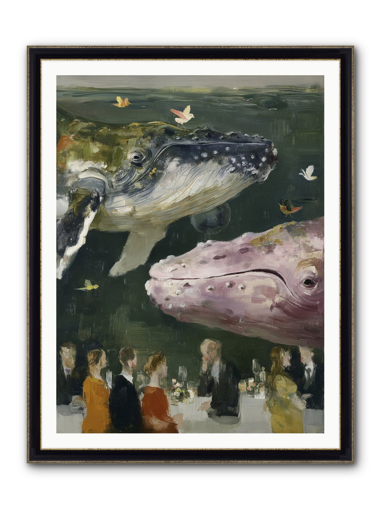 Ocean's Angels Gliding Framed Print - Black & Gold 36x48