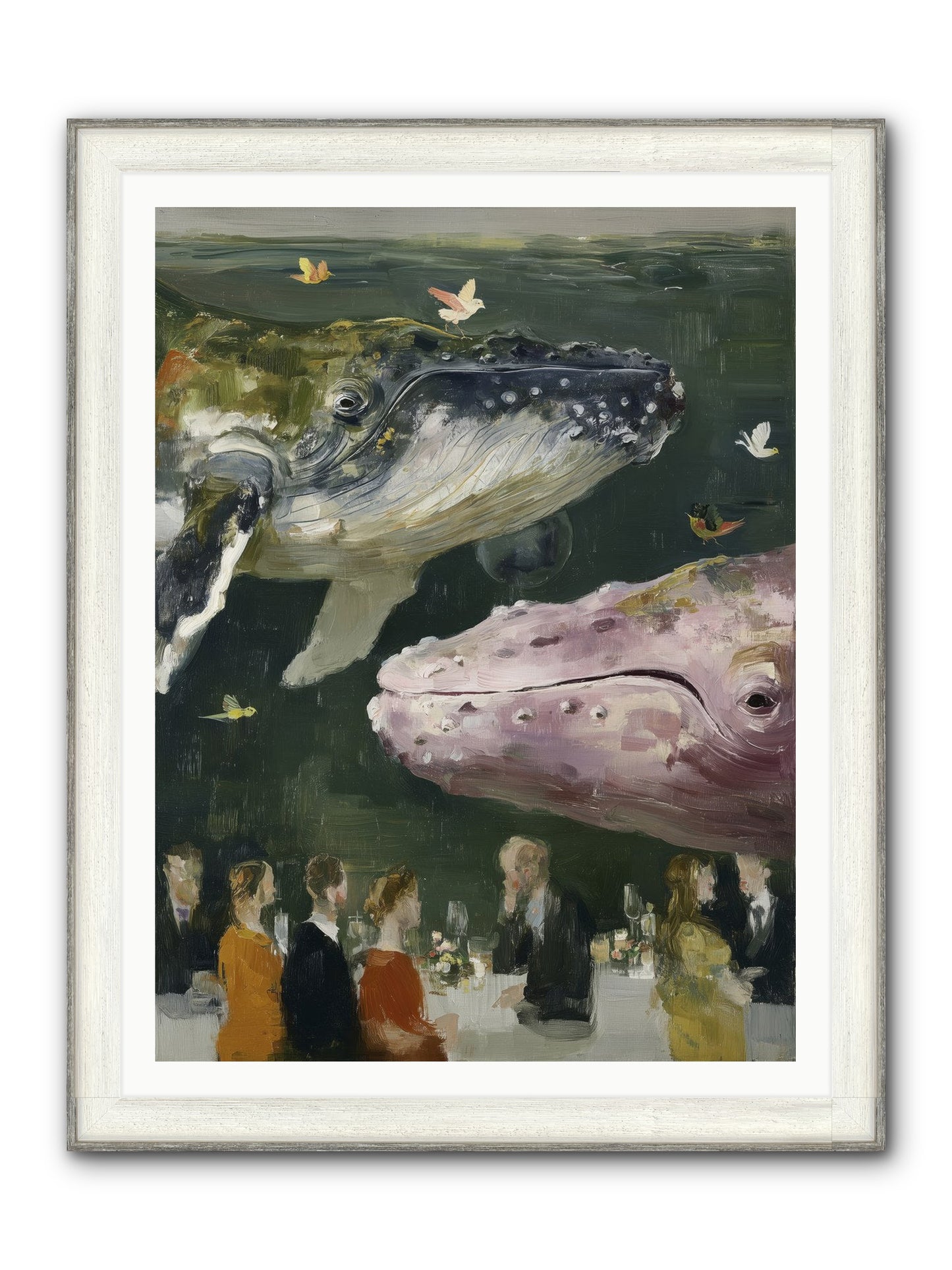 Ocean's Angels Gliding Framed Print - Driftwood White 36x48