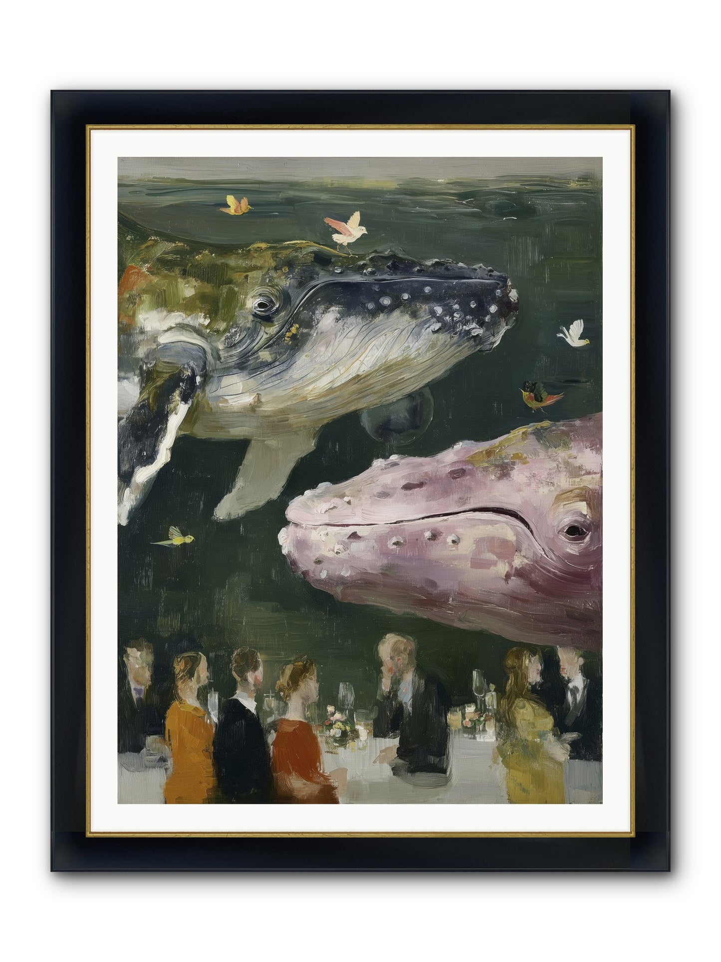 Ocean's Angels Gliding Framed Print - Wide Black w/Gold 36x48