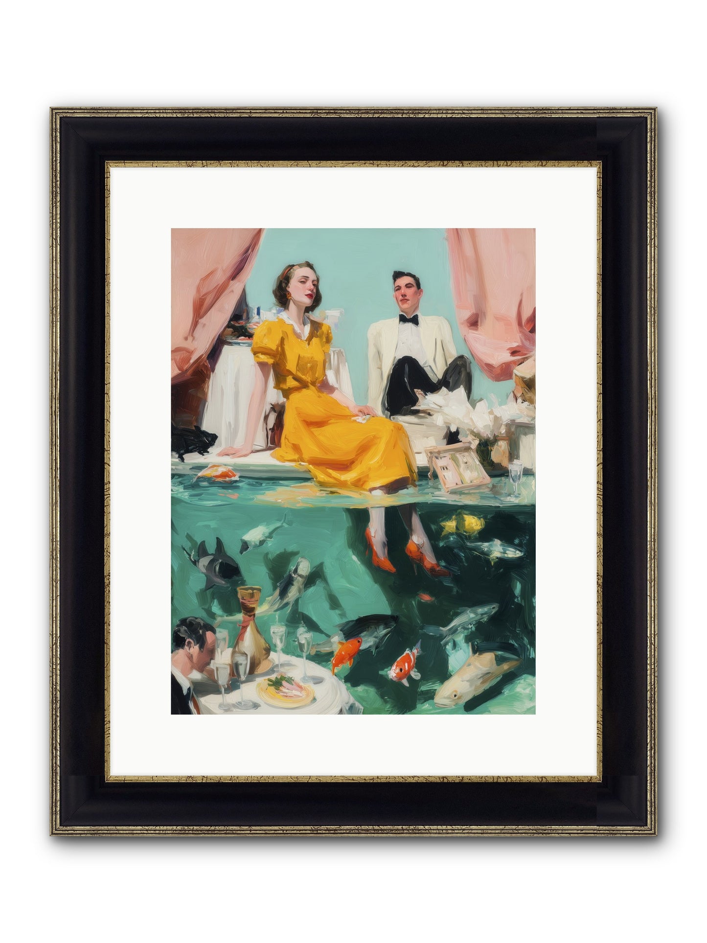 Ocean's Balcony Framed Print - Black & Gold 12x16