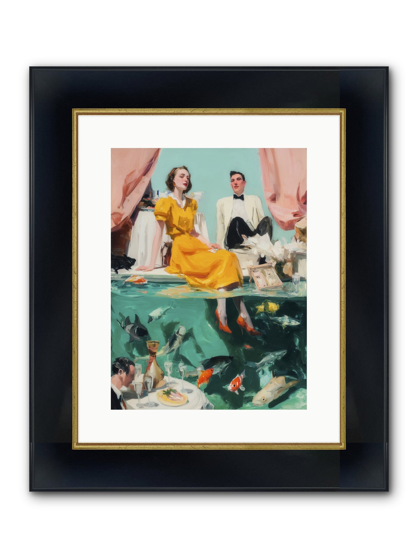 Ocean's Balcony Framed Print - Wide Black w/Gold 12x16