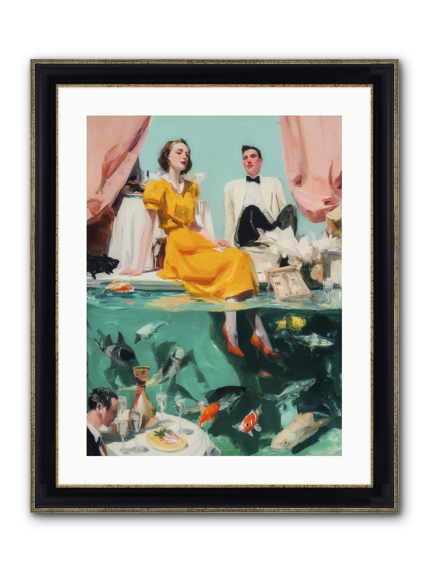 Ocean's Balcony Framed Print - Black & Gold 18x24