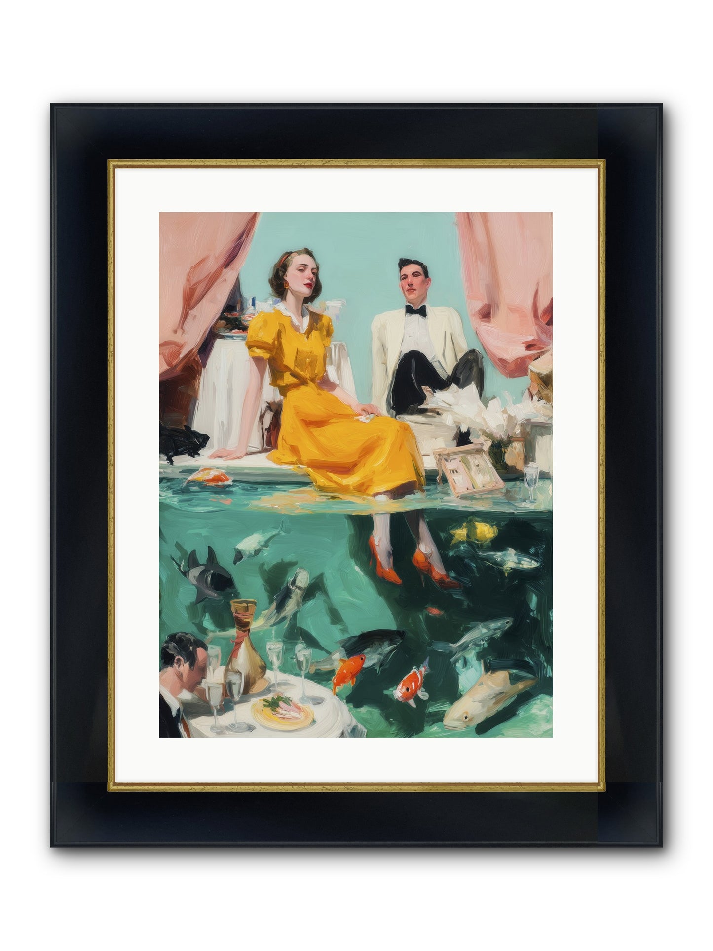 Ocean's Balcony Framed Print - Wide Black w/Gold 18x24