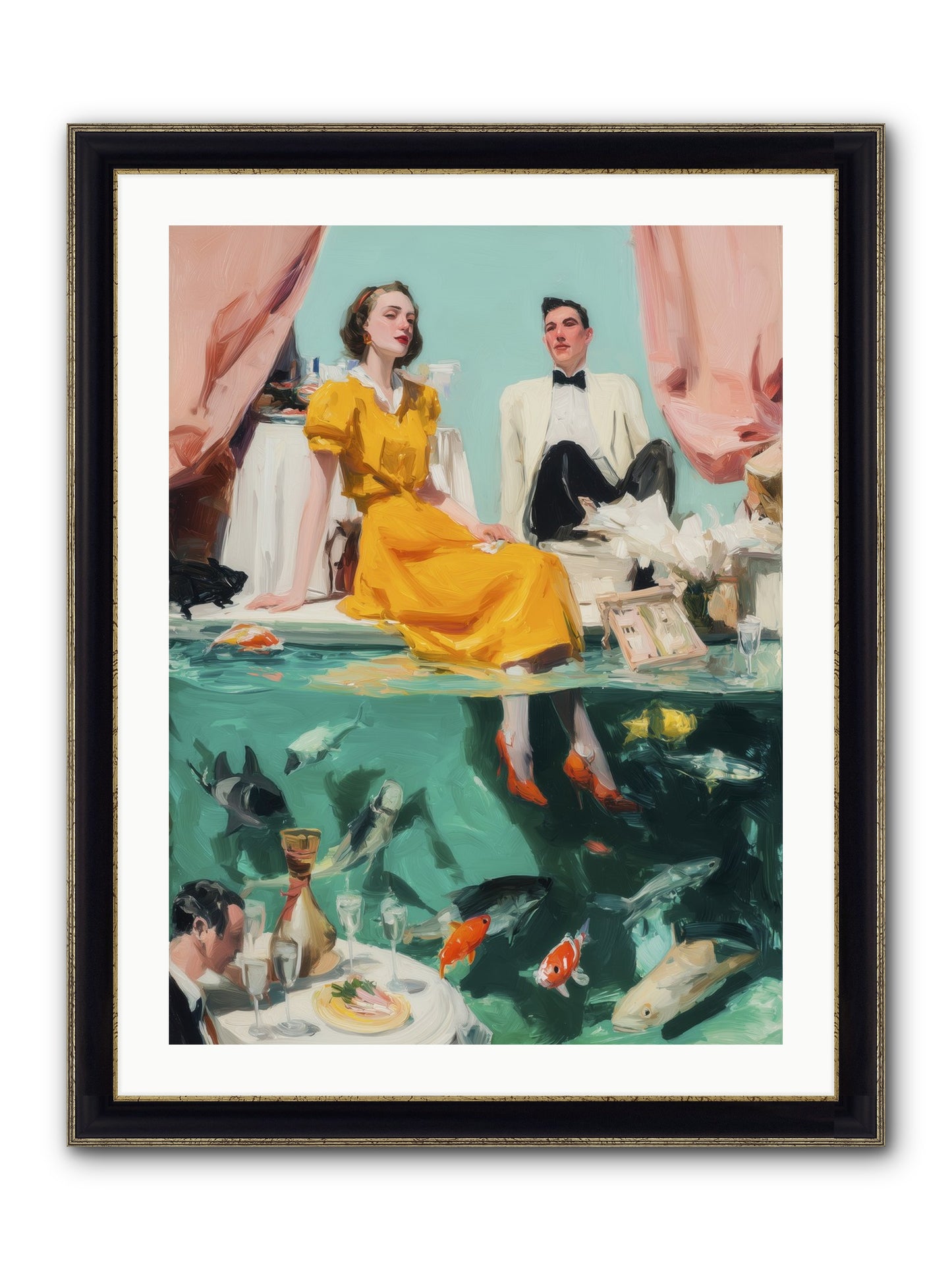 Ocean's Balcony Framed Print - Black & Gold 24x32