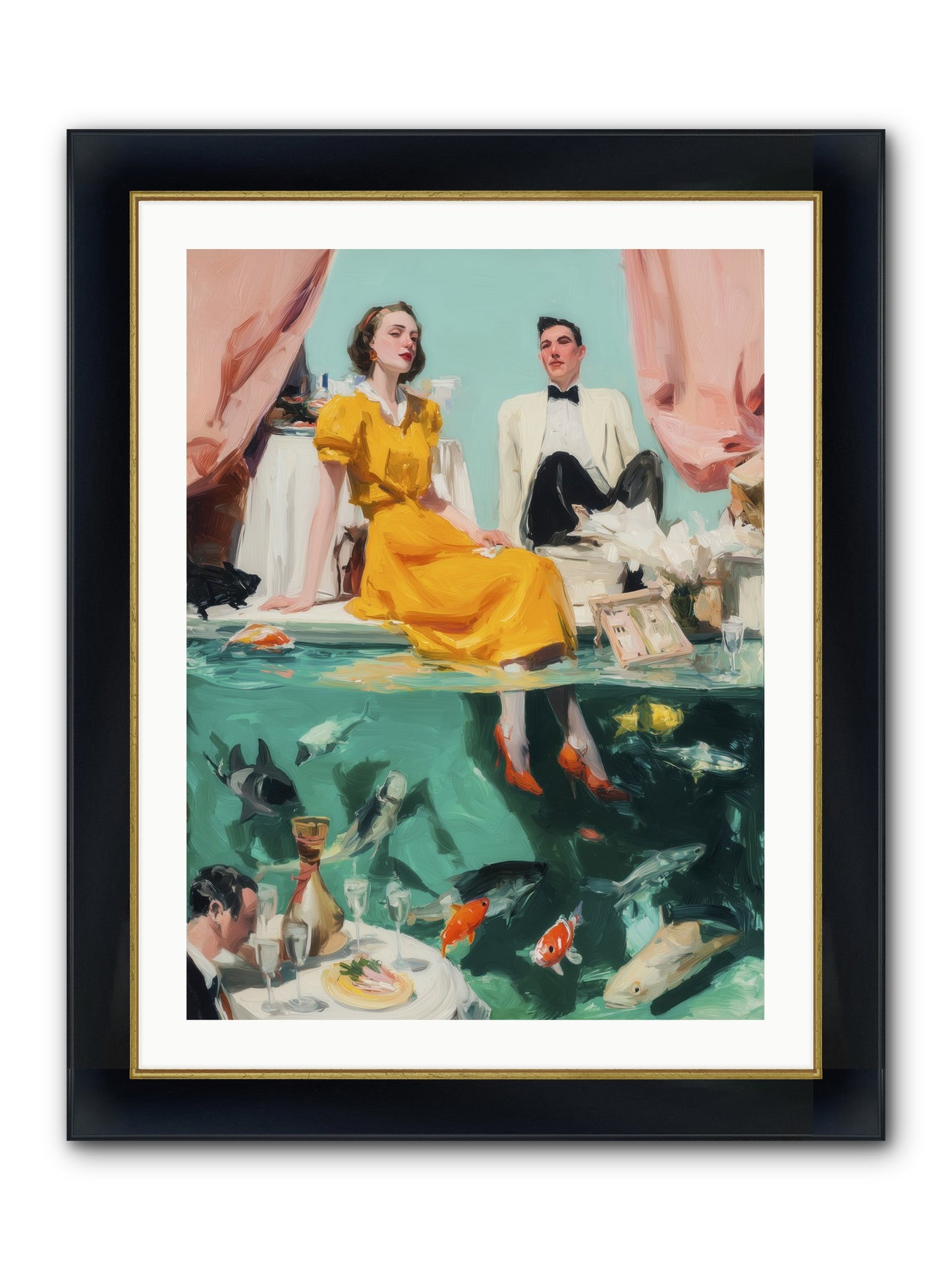 Ocean's Balcony Framed Print - Wide Black w/Gold 24x32