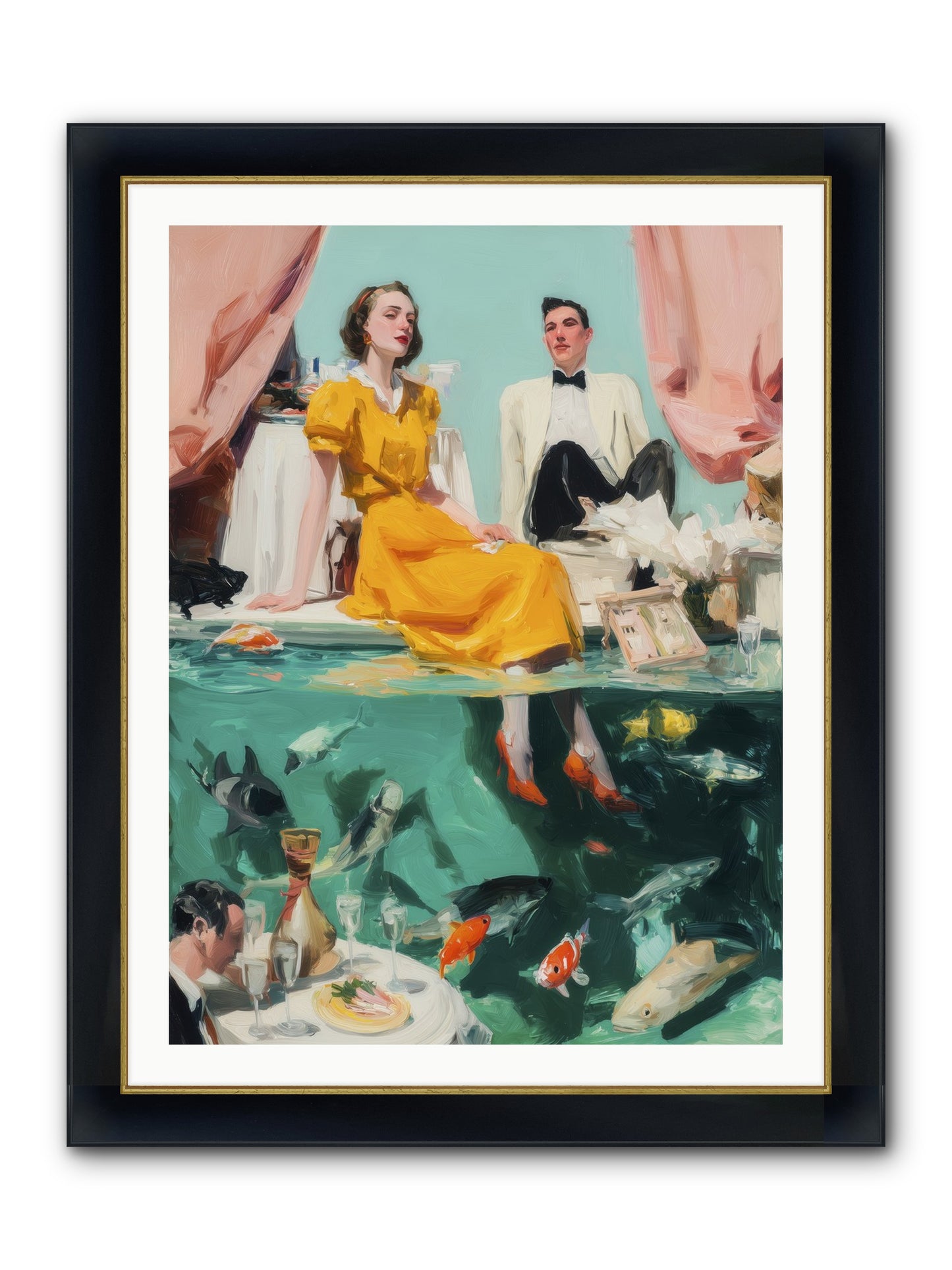 Ocean's Balcony Framed Print - Wide Black w/Gold 30x40