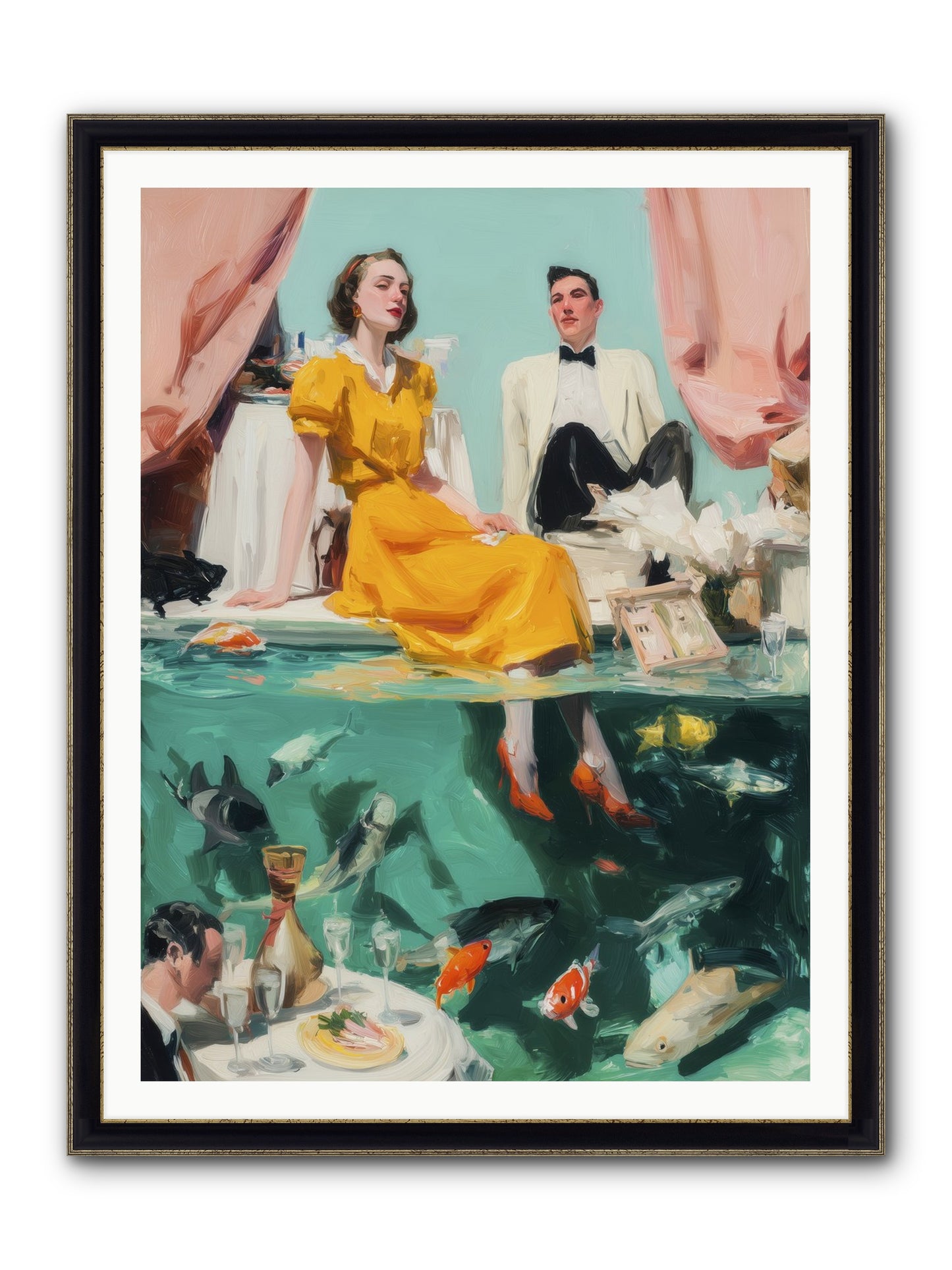 Ocean's Balcony Framed Print - Black & Gold 36x48