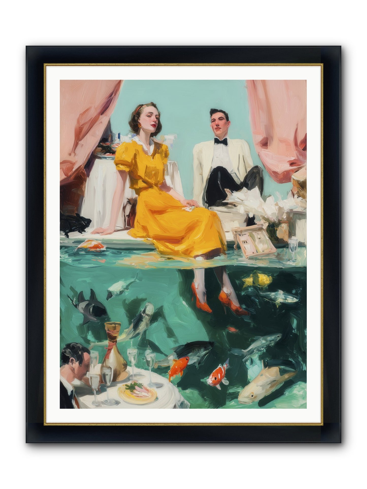 Ocean's Balcony Framed Print - Wide Black w/Gold 36x48